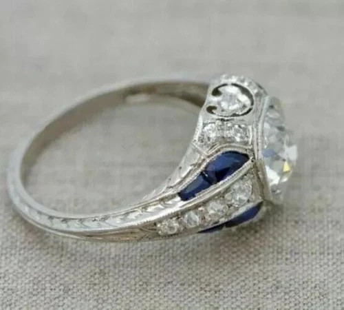 Art Deco Style Vintage Round Cut Lab Created Diamond 925 Silver Engagement Ring