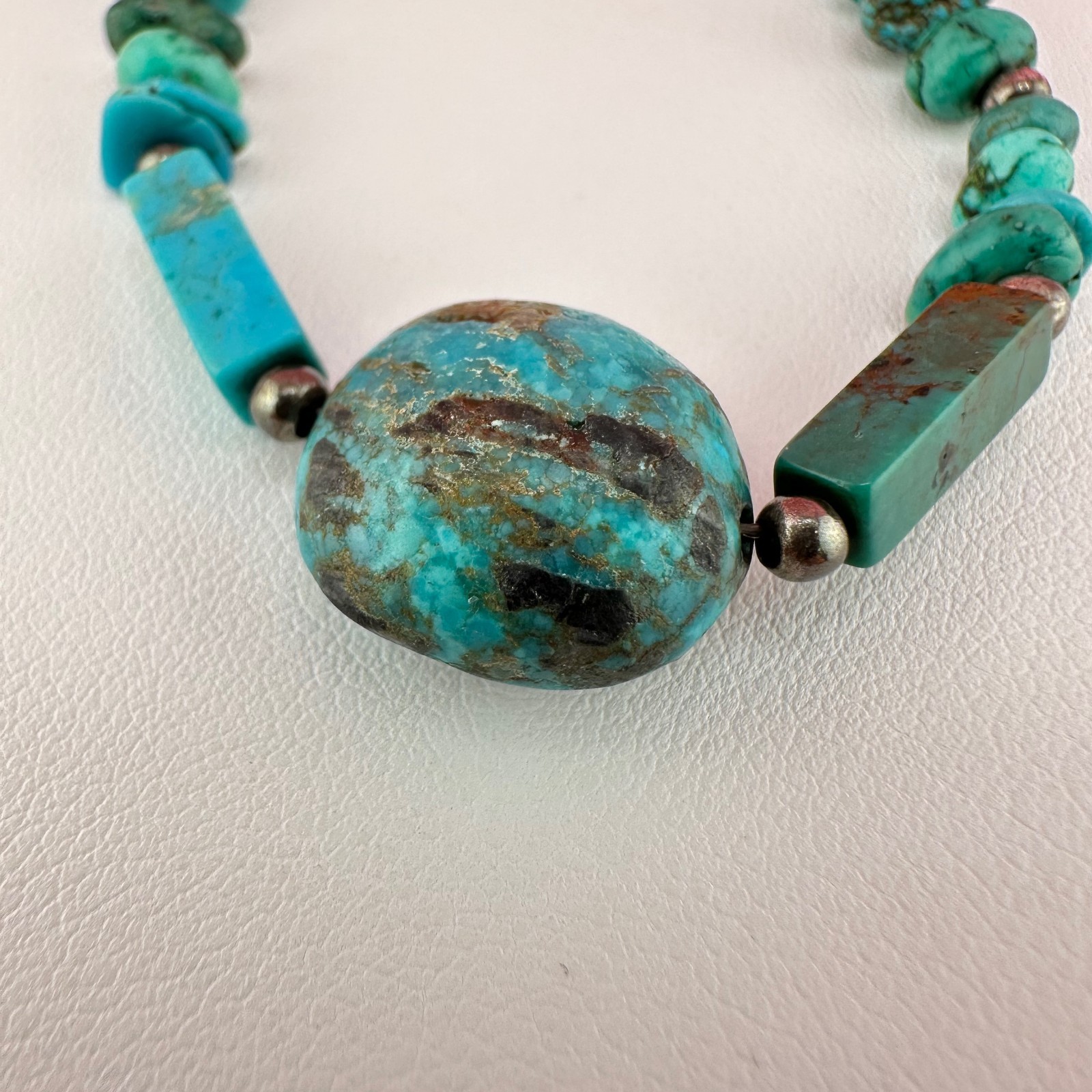 Vintage Turquoise Bead Sterling Silver Bracelet Blue Green South Western 6.25″