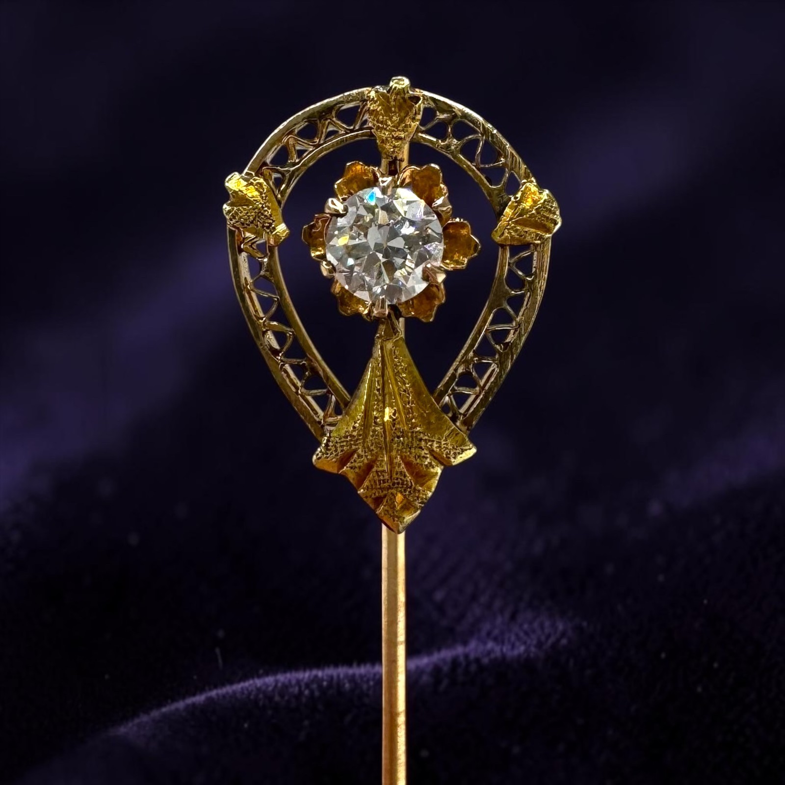 Antique 14K Gold Old European Cut Diamond Stick Pin
