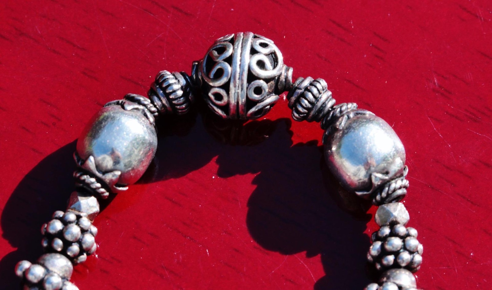 bead bracelet base metal heavy 7.75″ vintage handmade 20.1gr