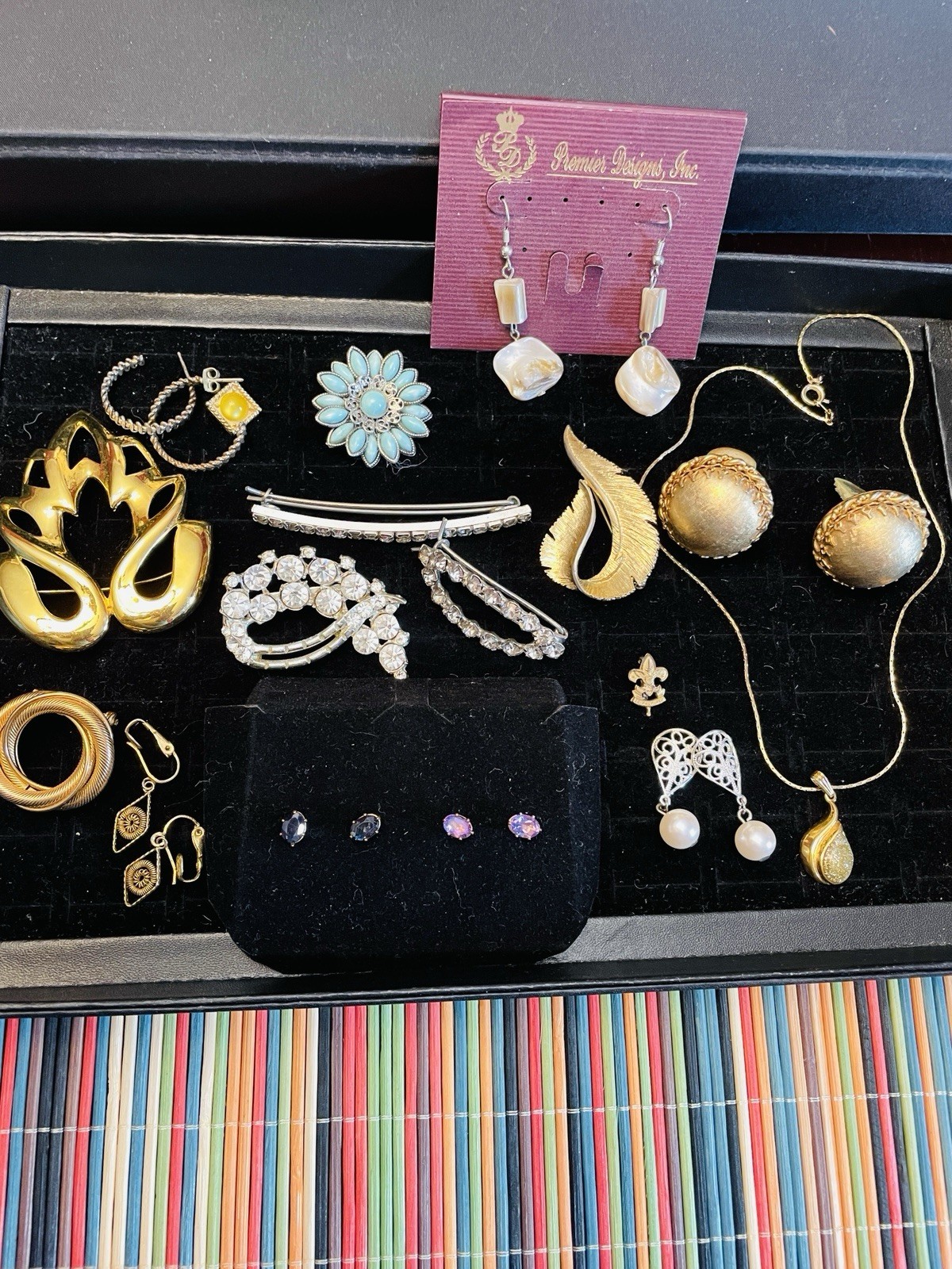 Jewelry Lot Ronte Diamond Dust Necklace Rhinestone Brooch Earrings 17 Pcs Vntg
