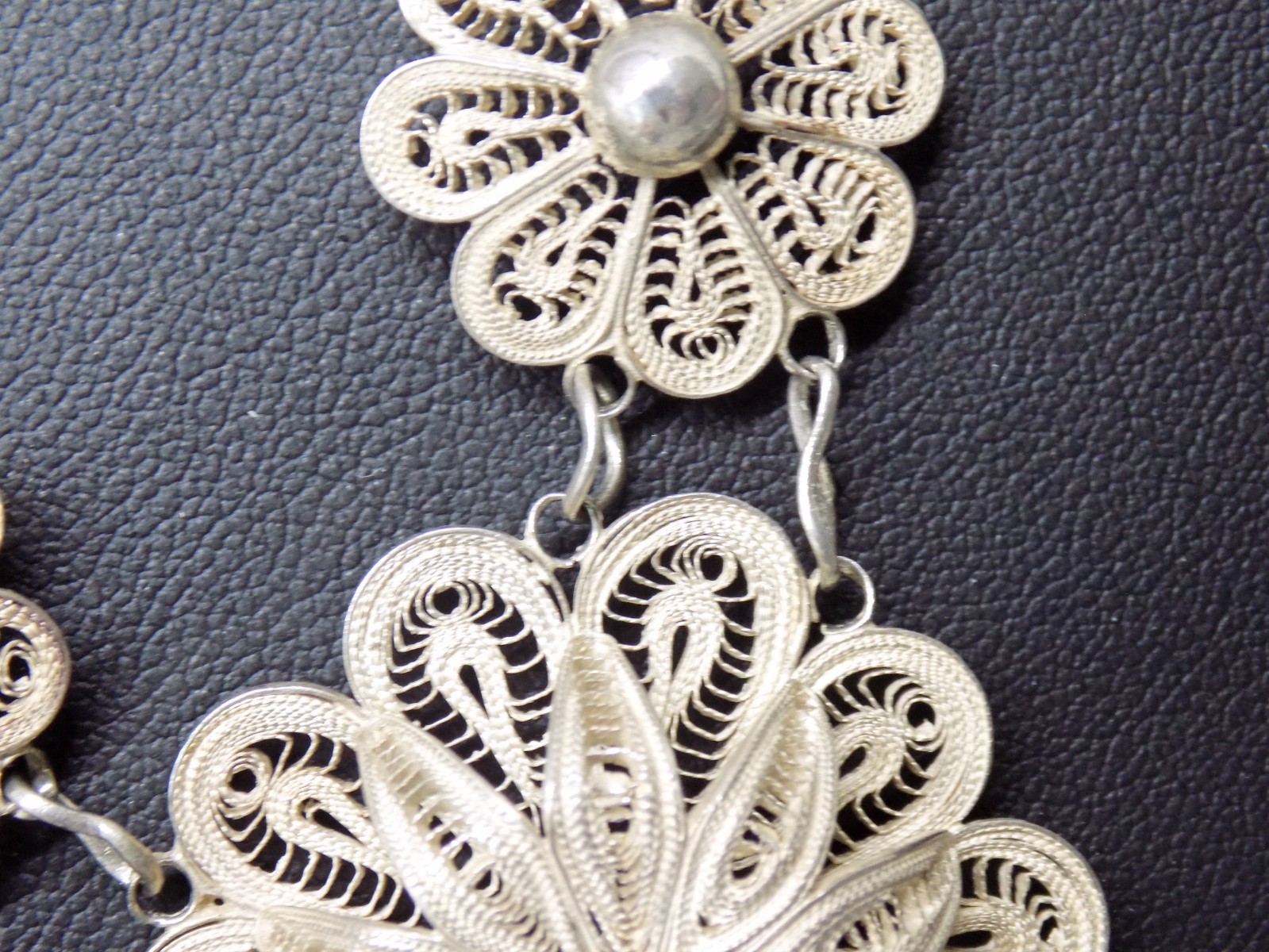 925 Sterling Silver Cannetille Filigree Floral Flower Necklace Tassel Pendant