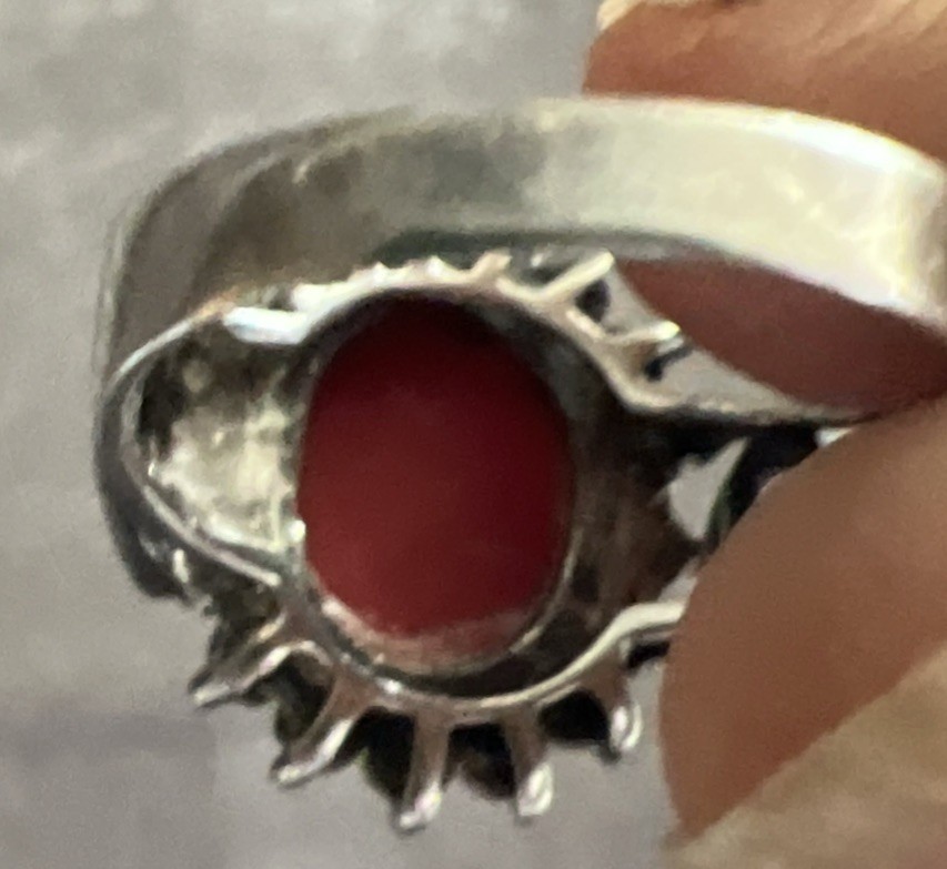 Beautiful Coral Or Jasper 925 Ring With Marcasites Design