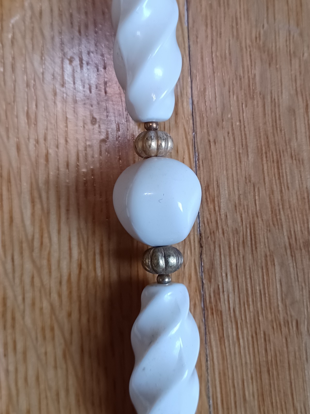 Stack of 3 Vintage 1960s White Brown Gold Bead Boho Hippie “Love Bead” Necklaces