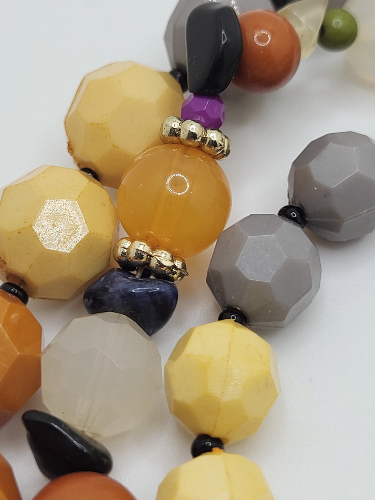 NENA Statement Natural & Acrylic Stone Choker Layered Faceted Beads & Pendant