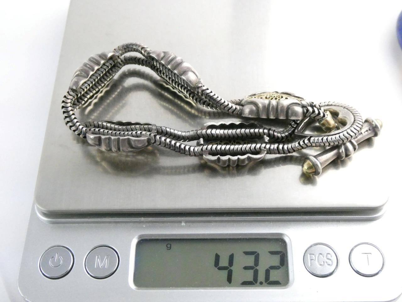 William Schraft Sterling Silver and 18k Gold Filigree Brutalist Bracelet 7.25 In