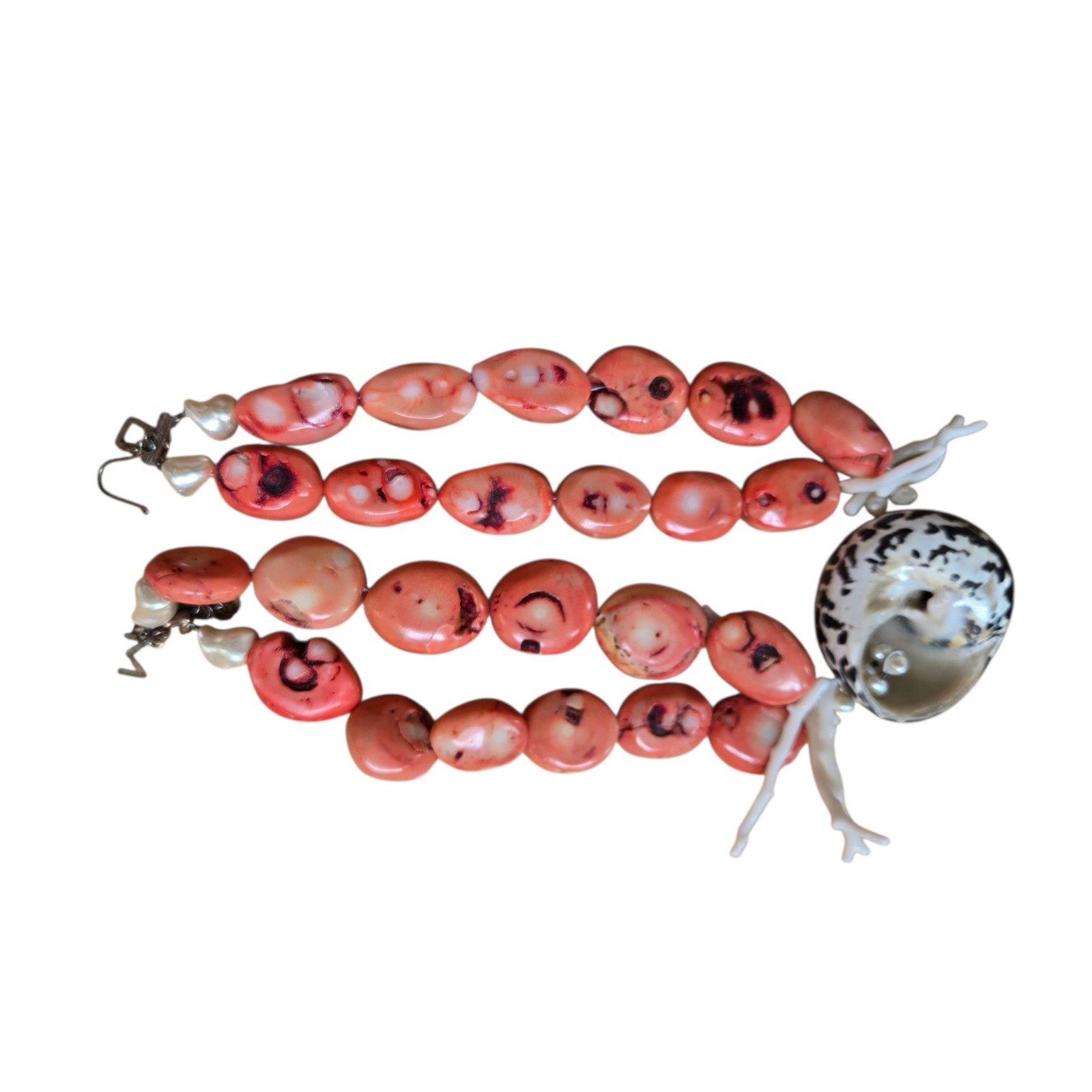Vtg Red Sea Bamboo Coral Graduated Double Strand Necklace White Coral Accent