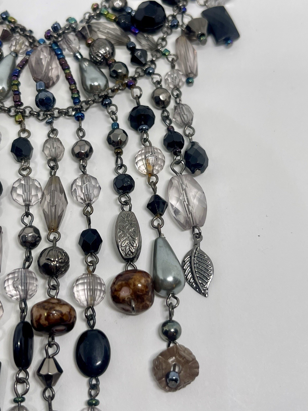 Victorian Revival Fringed Beaded Necklace Mixed Beads And Materials Stunning Bib