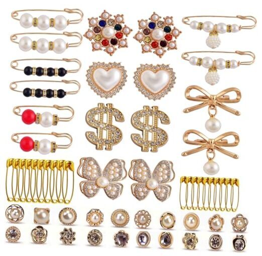 Charms for Socks Safety Pins 54pcs Brooches and Pins for Women Gold Junk Sock