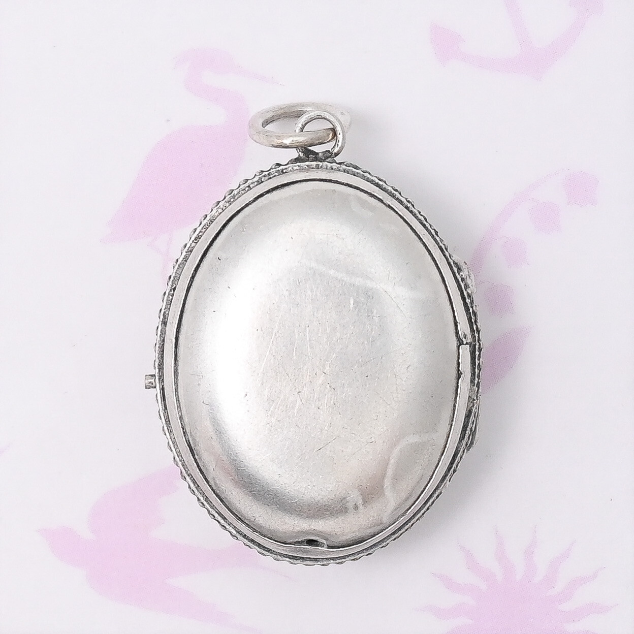 Antique Victorian Heart Cross Anchor Pink Paste Silver Puffy Pendant Locket