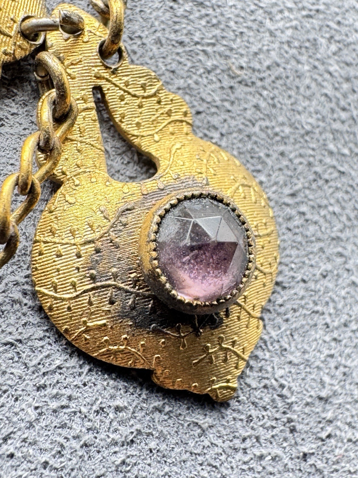 Antique Edwardian Gold Filled Festoon Necklace Rose Cut Purple Paste Stones