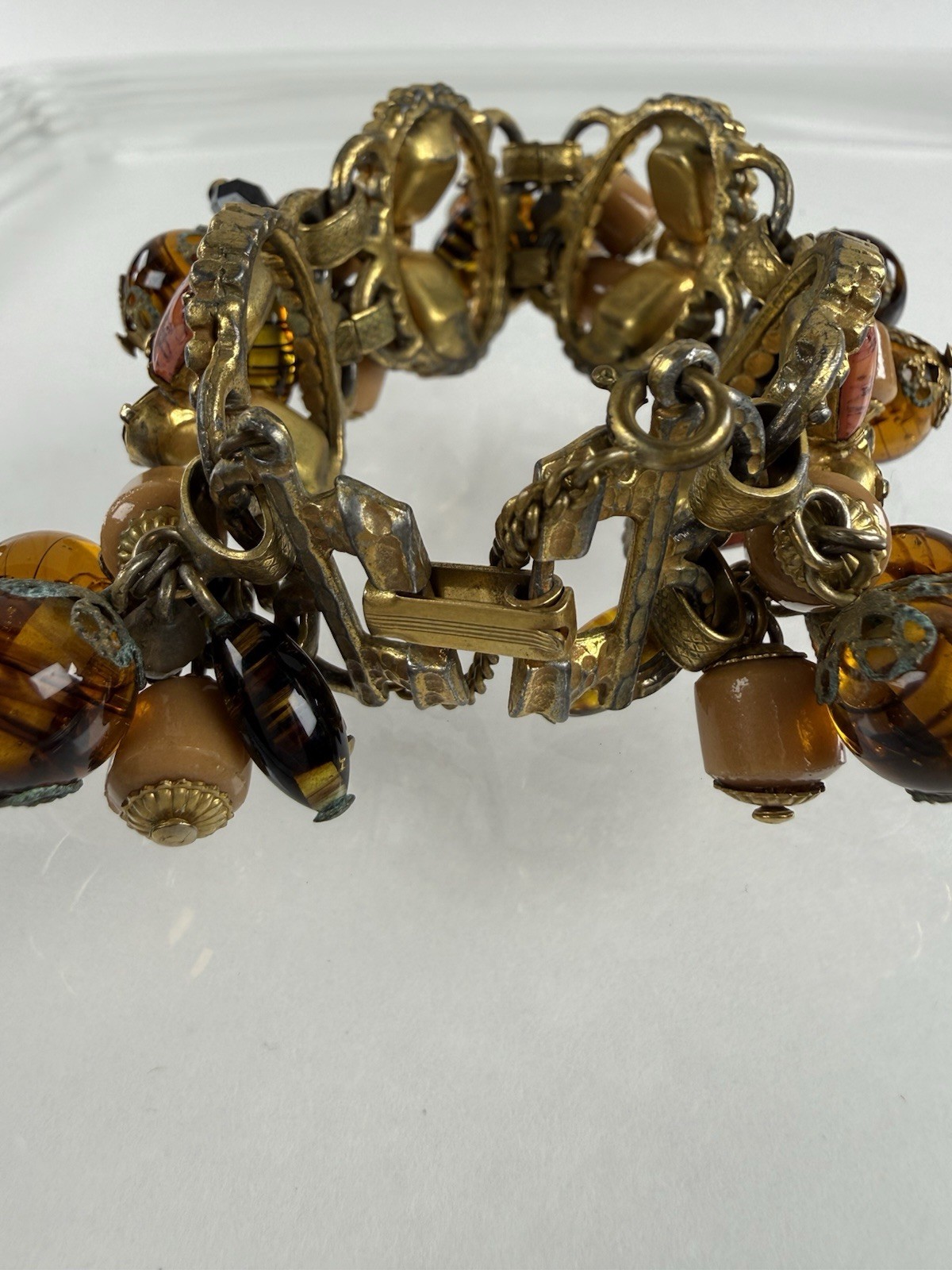 Vtg Cha Cha Beaded Bracelet Expansion Band Burgundy, Red & Silver Tone 6”