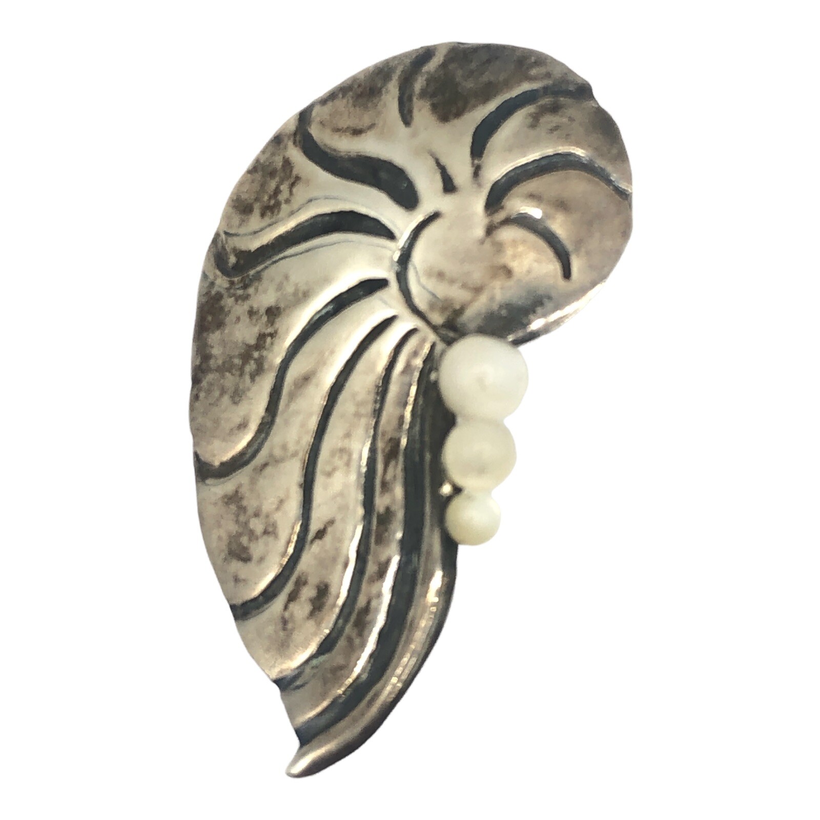 Vintage Greater Metalworks Falls Silver Sea Shell Brooch Mother of Pearl 60s-80s