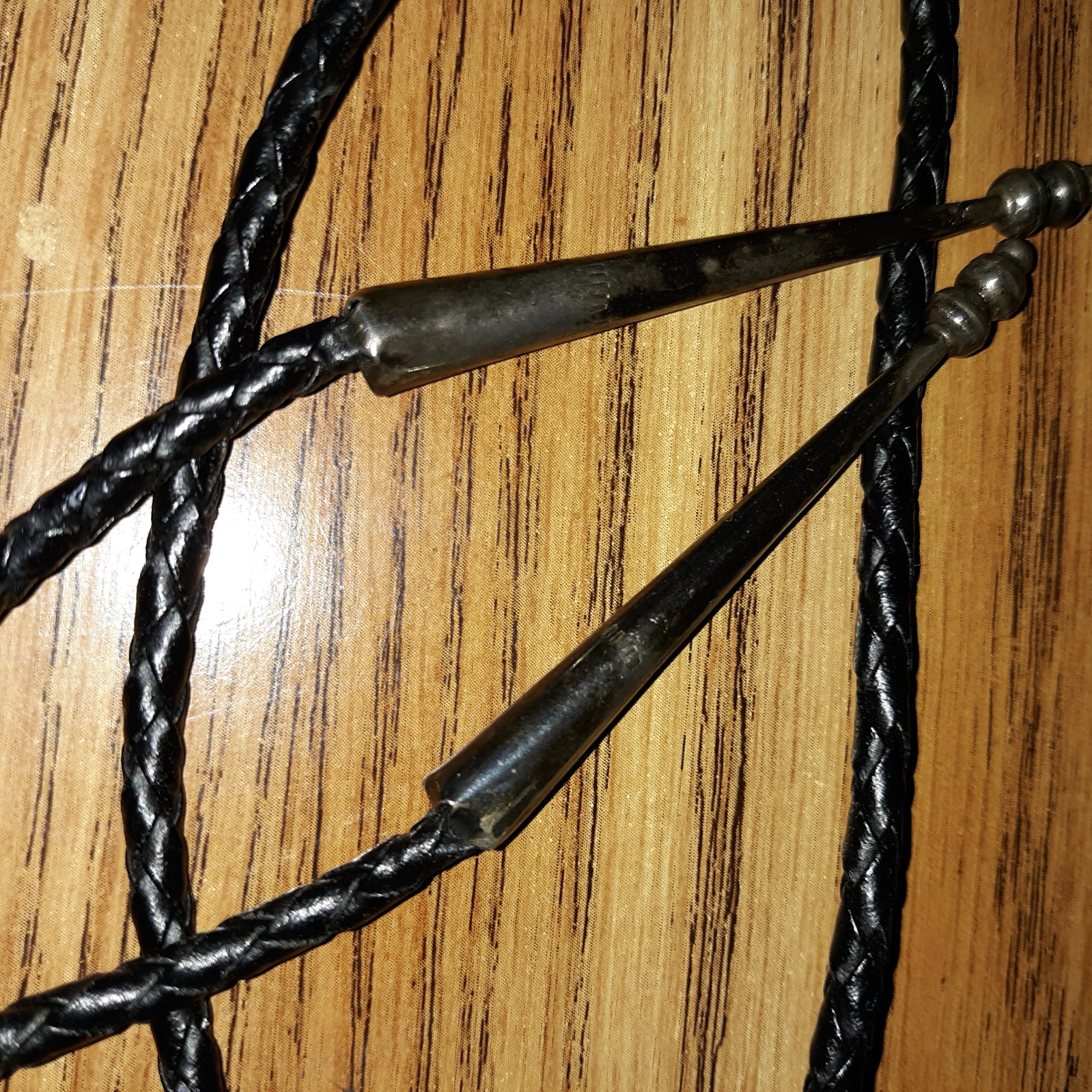 Vtg Bennett Pat Pend Bolo Tie Slide Turquoise Silver Black Leather Cord L 18″