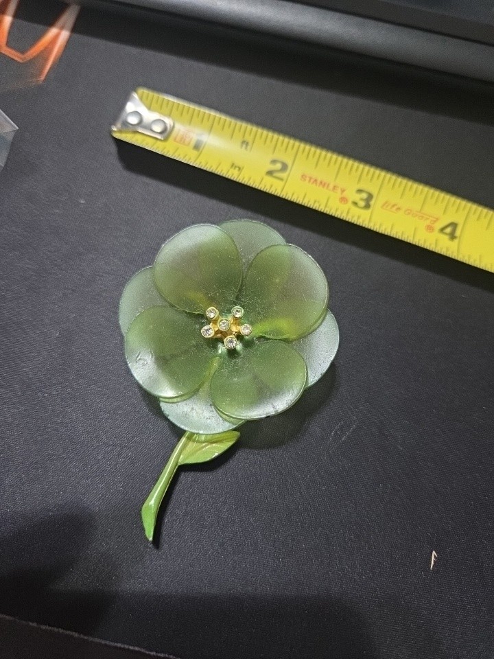 Vintage LIME GREEN Stemmed FLOWER High Relief PIN BROOCH Pin