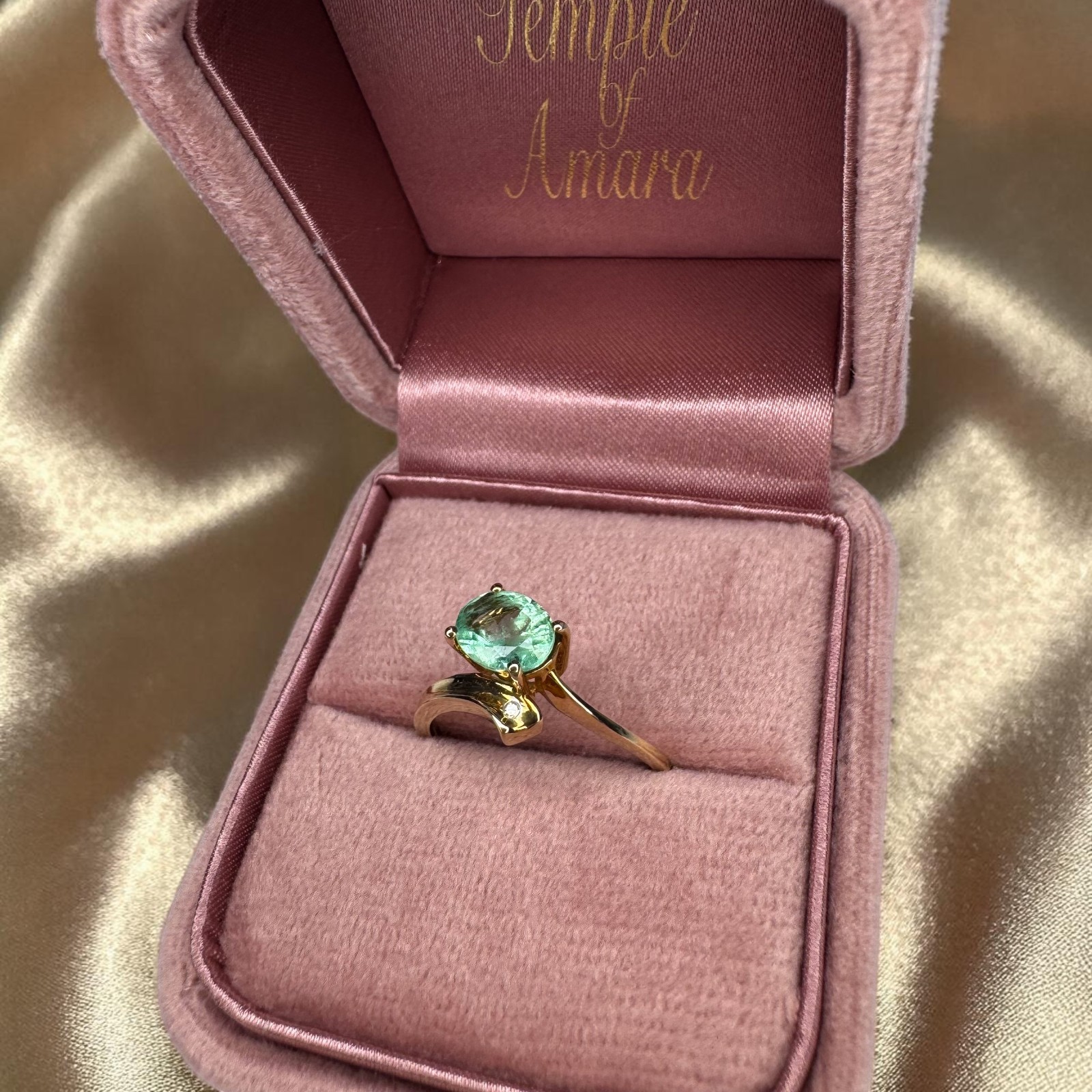 10K Gold Natural Colombian Emerald & Diamond Ring -Size 8 -1ct Bypass Ring 2.2g