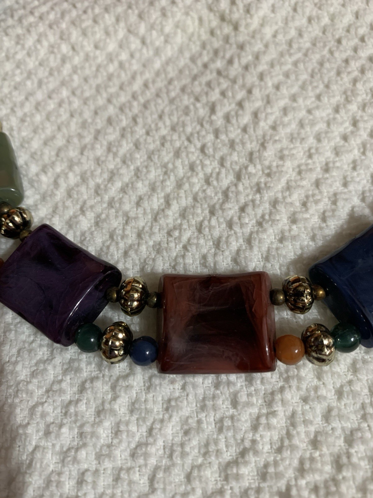 Vintage Multicolor Acrylic Chunky Faux Stone Choke Gold Tone Beaded Necklace 19″