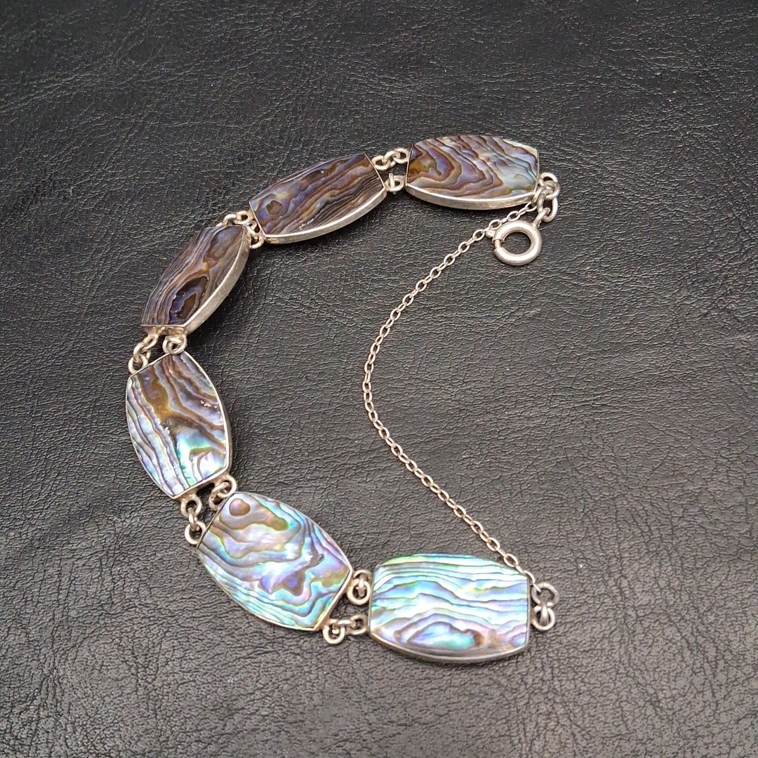 Vintage ATAAHUA Sterling Silver 925 Abalone Link Bracelet. 17.683