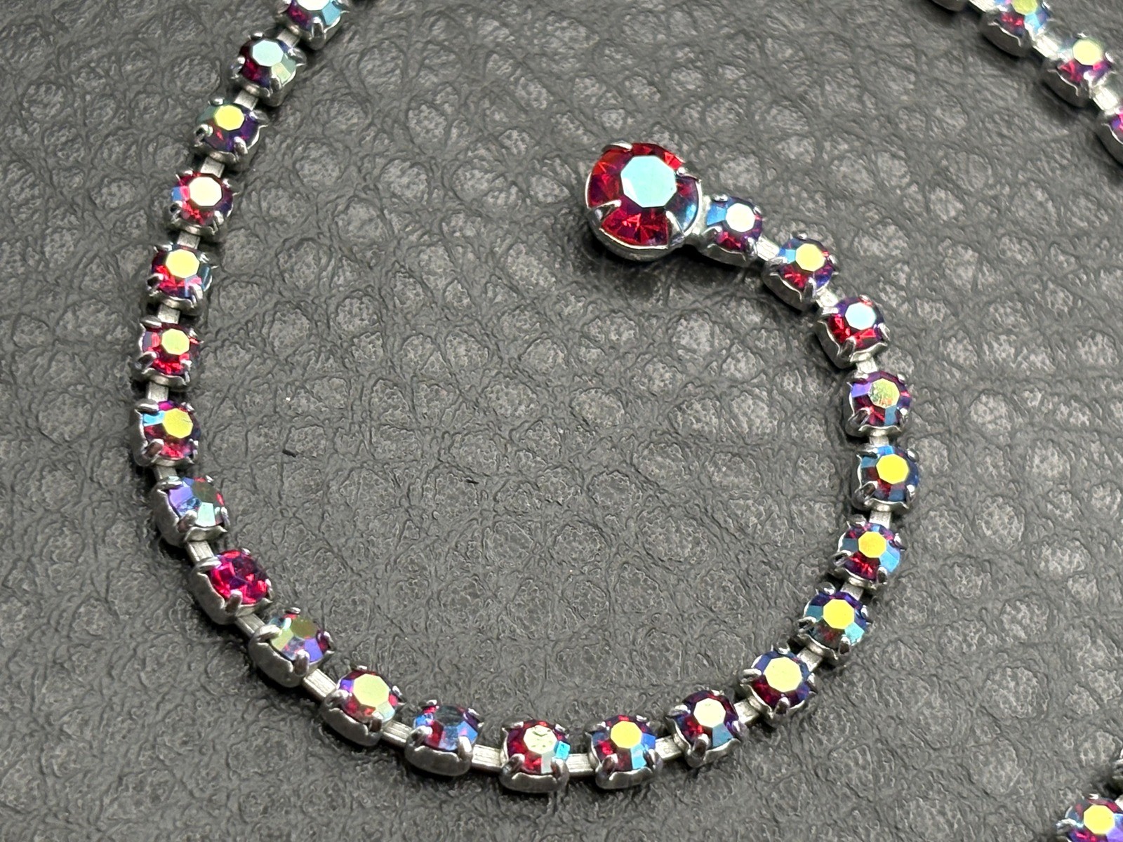Vintage B. David Aurora Borealis Red AB Crystal Rhinestone Necklace 18”