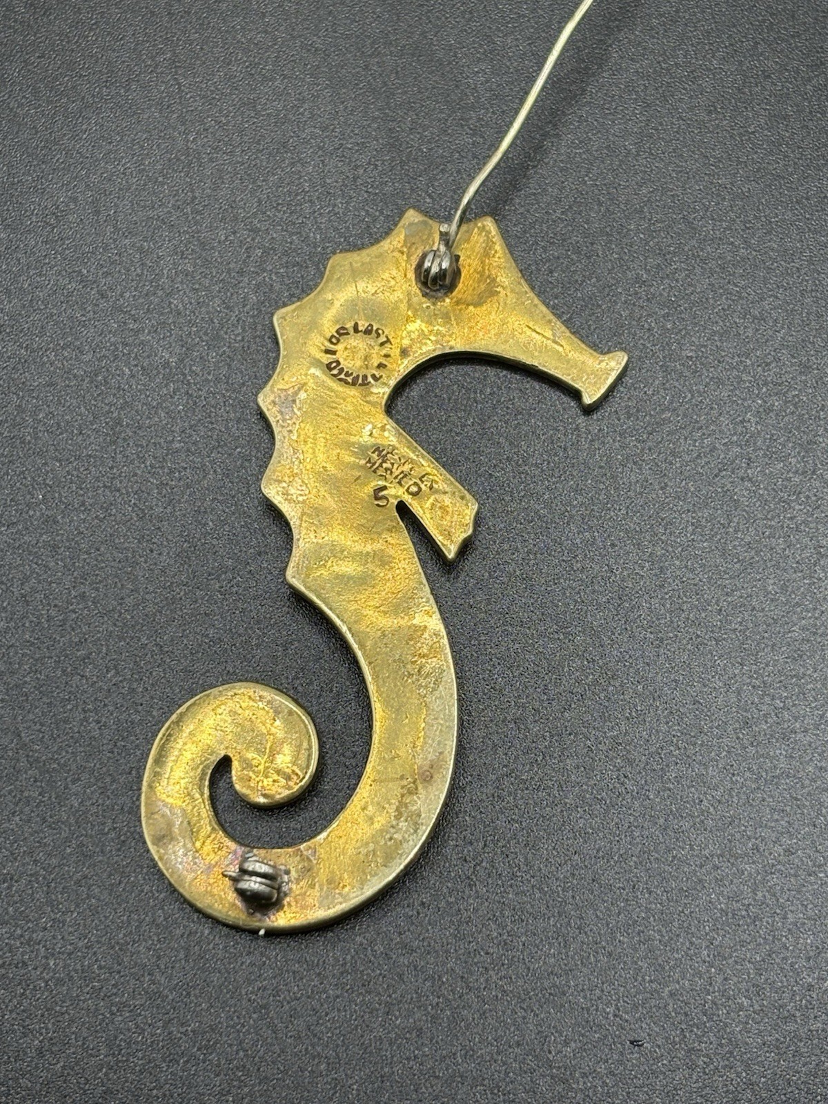 Vintage Los Castillo Taxco Brooch Seahorse Pin Inlay MOP Brass Signed 3” Read