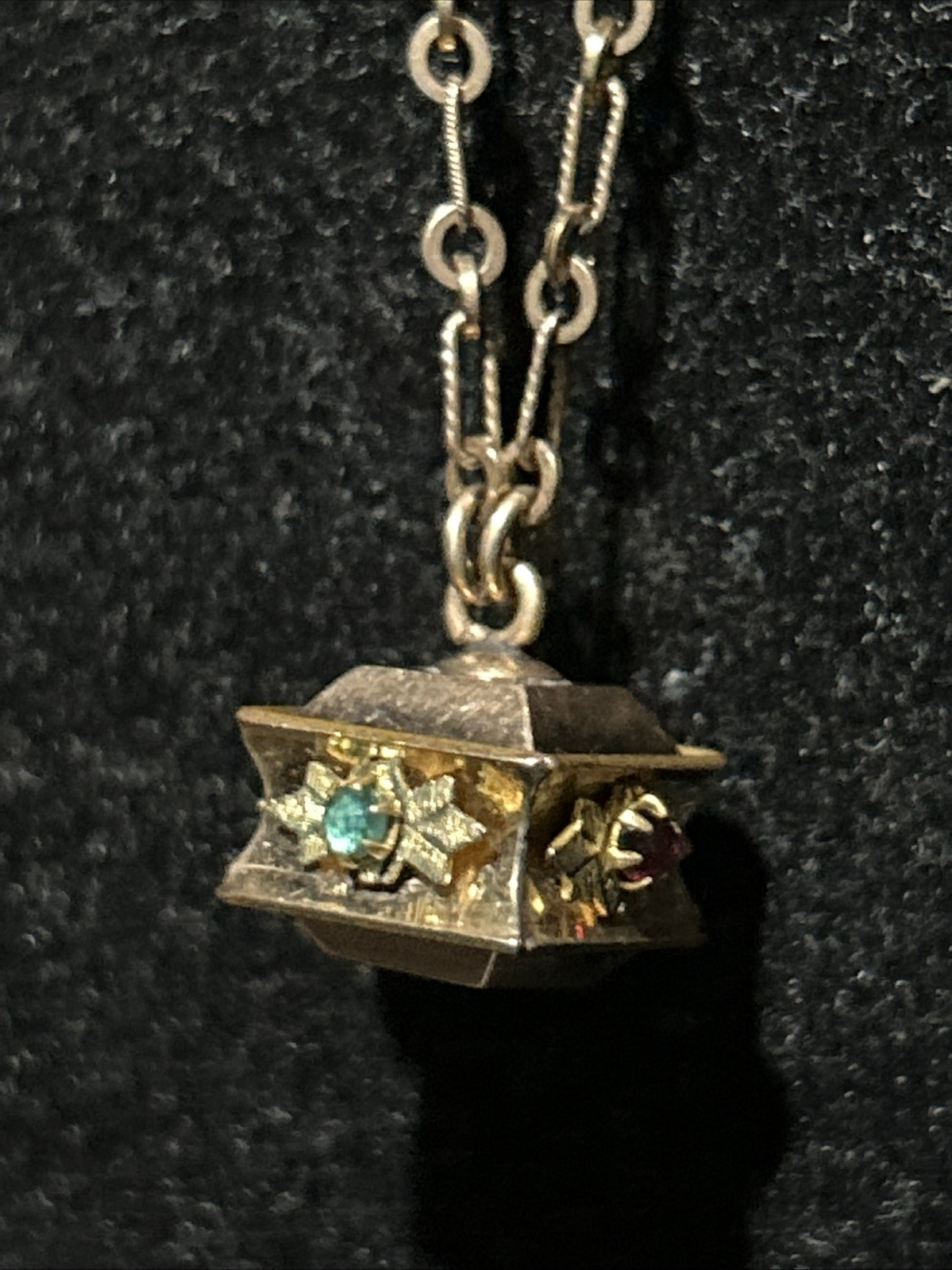 VICTORIAN 9.64g Gold Fill 3” FOB Paste Stones Dog Heads Rose GF 26” Necklace Fob