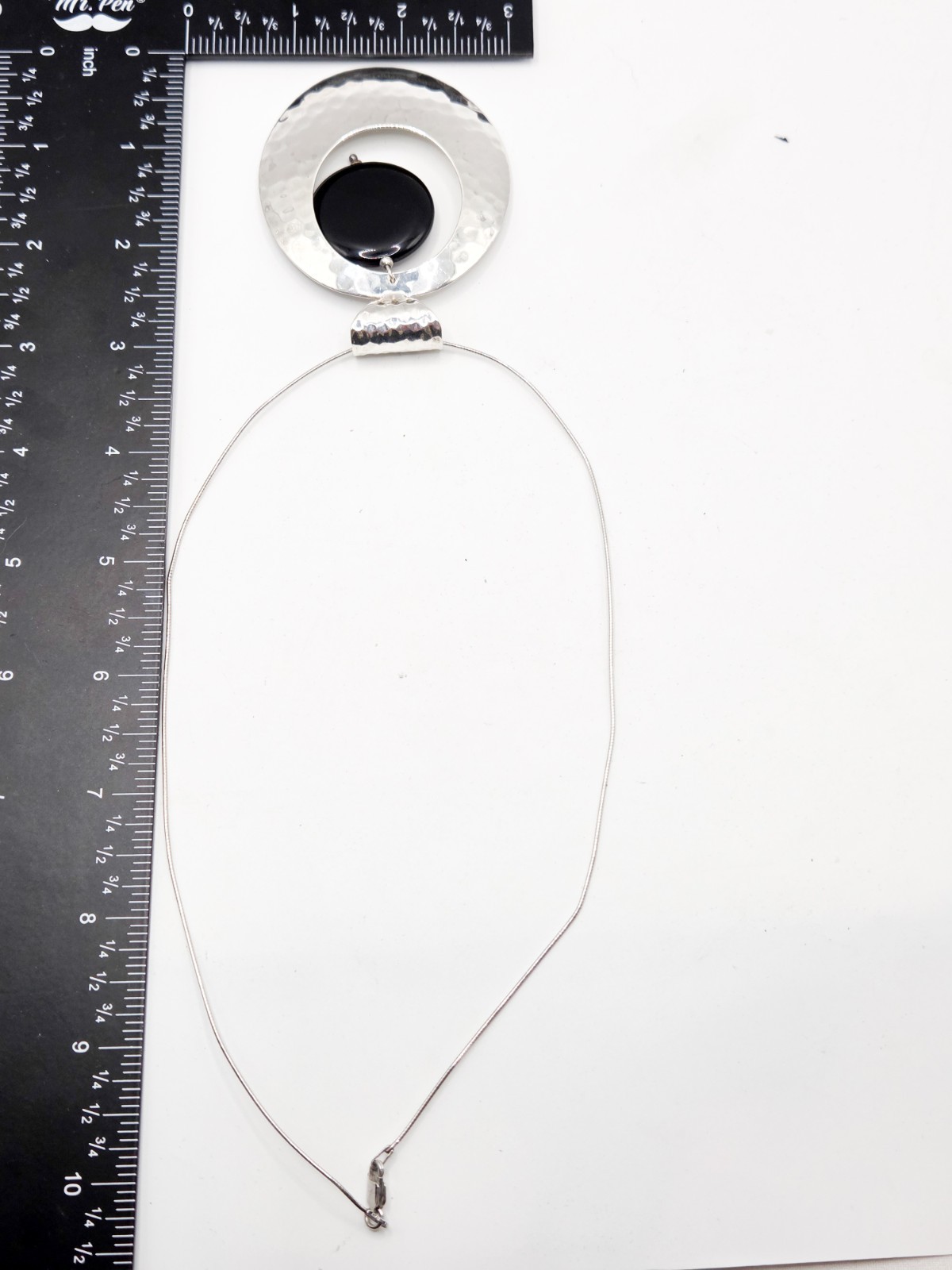 Large Dominique Dinouart 925 Silver Pendant Hammered Onyx Dangle Accent Vintage