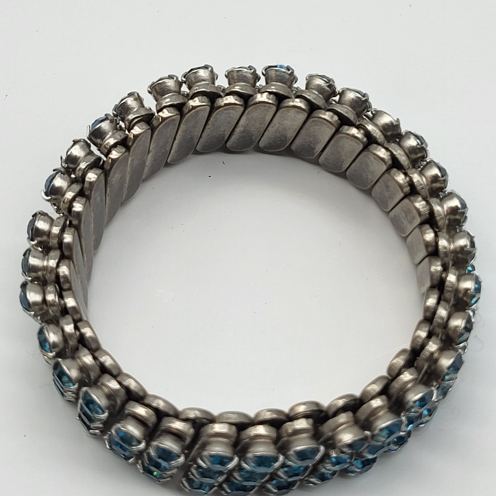 Stunning Vintage Expansion Bracelet Blue rhinestone MCM retro costume jewelry