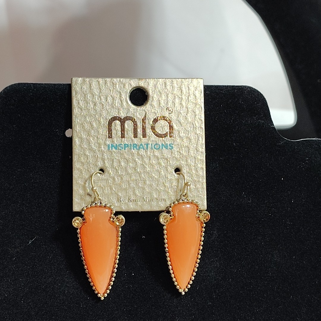 Vintage Dangle Earrings Orange Statement Boho Modernist Funky By Kim Min Sun