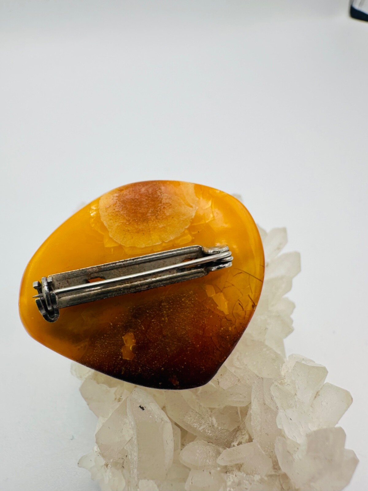 Vintage Baltic Amber Brooch Egg yolk USSR 1970s