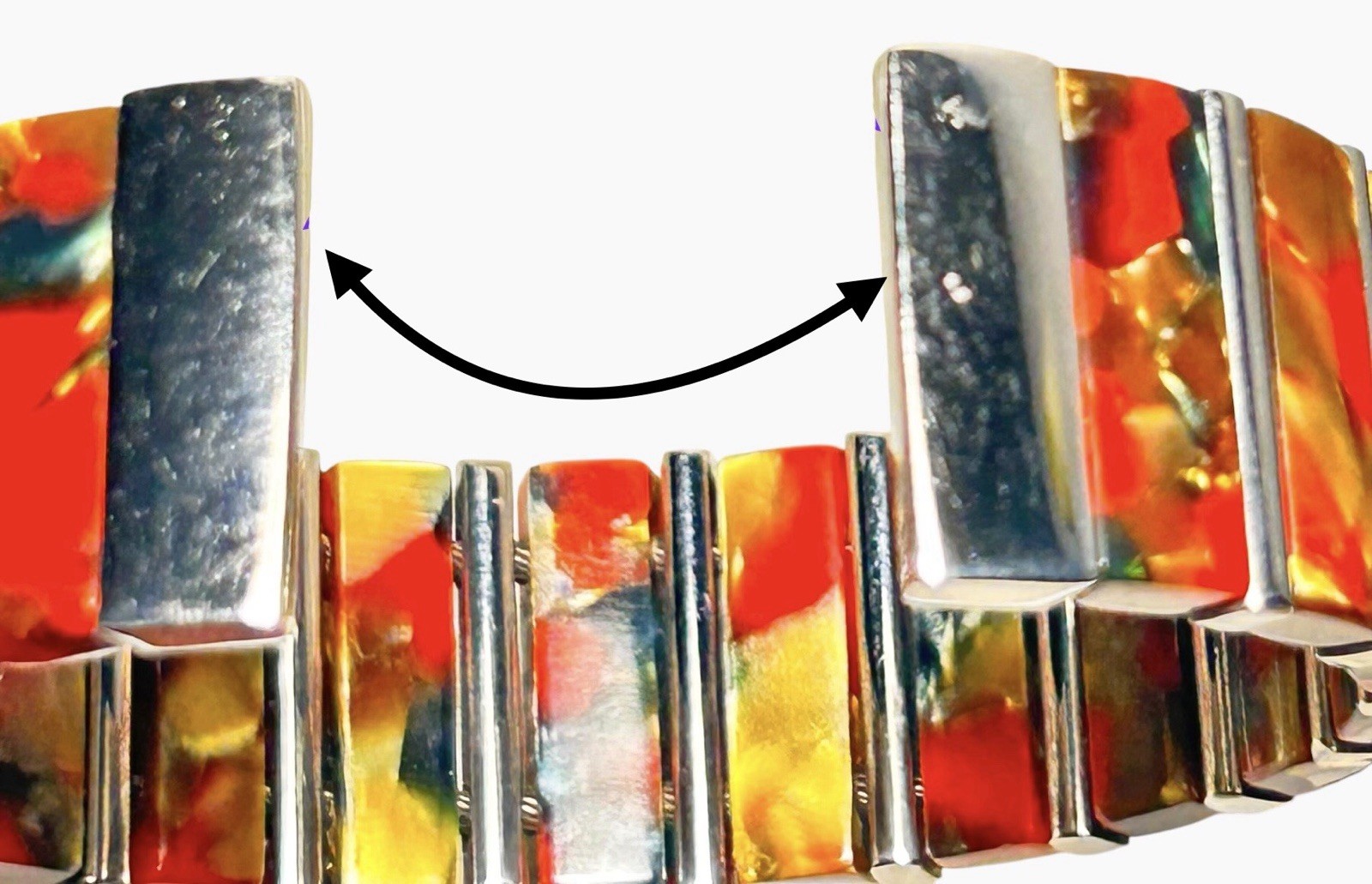 Vintage Acrylic Stretch Cuff Bracelet Marbled Red Gold Blue Silver Tone Bars Y2K