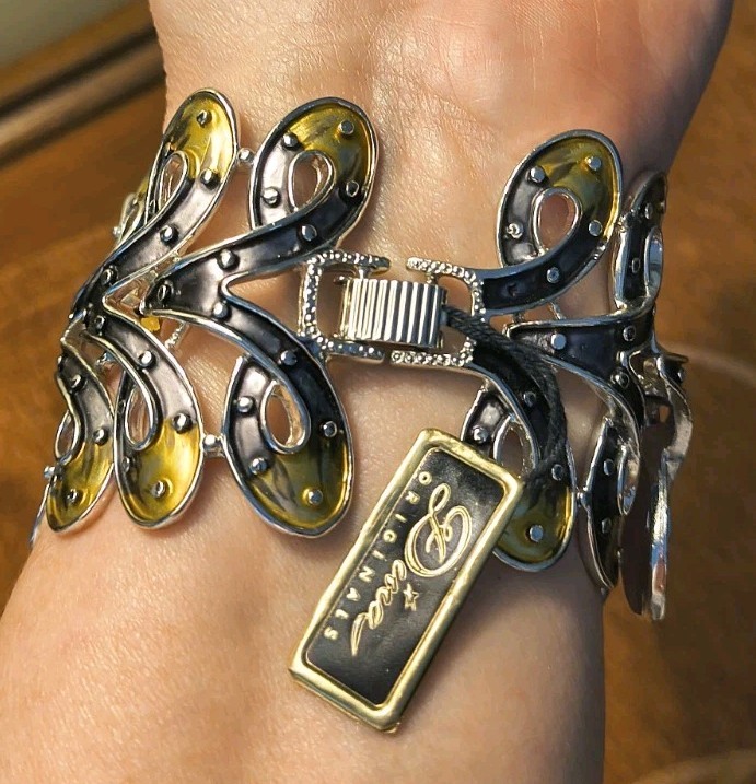 Vtg Dina Originals Silver Plated Gold & Silver Bracelet