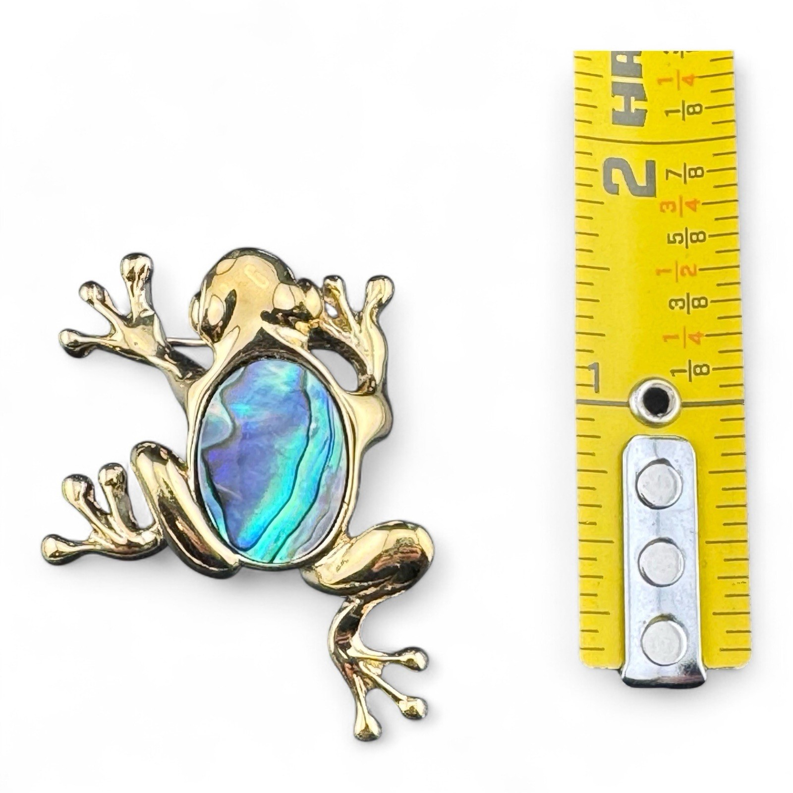 Ariki Paua Shell 22K Gold Plated And Abalone Inlay Frog Brooch-New Zealand