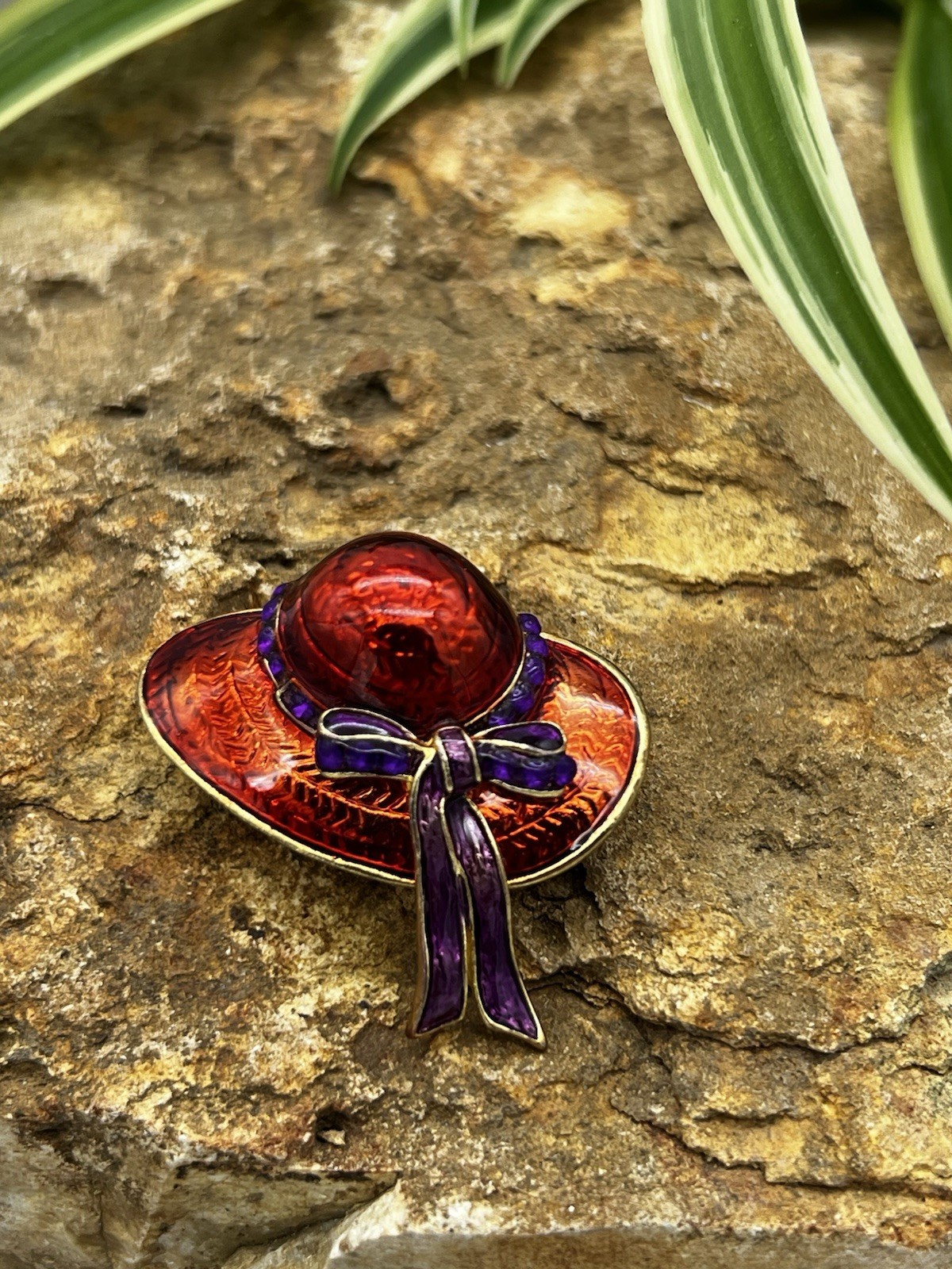 Vintage Red Hat Brooch Red and Purple Enamel Hat Pin Red Hat Society Style