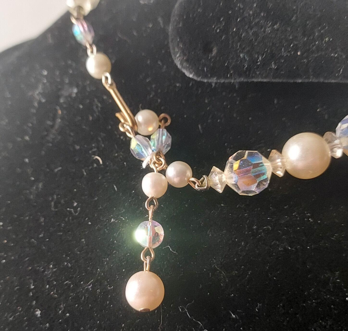 Vintage Simulated Pearl and Glass Bead Necklace approx. 12 inch