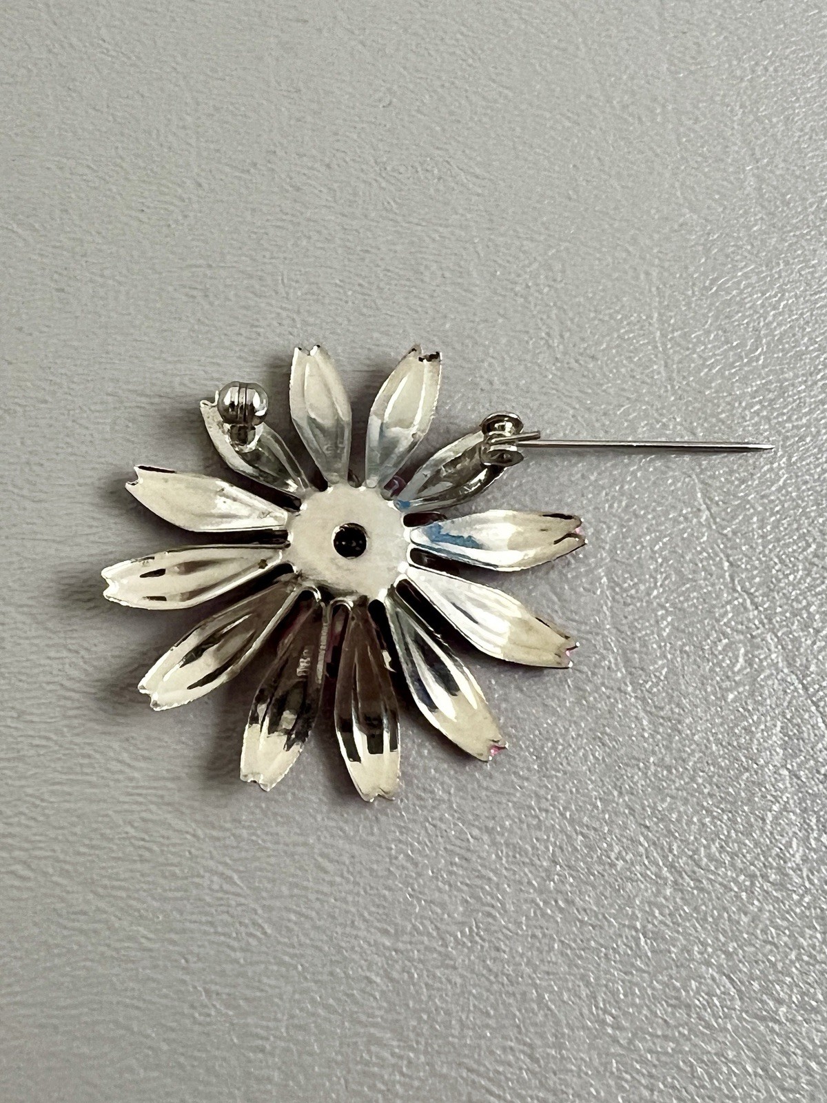 Vintage Pink Enamel Flower Brooch Rhinestone Daisy Floral Statement Pin Retro