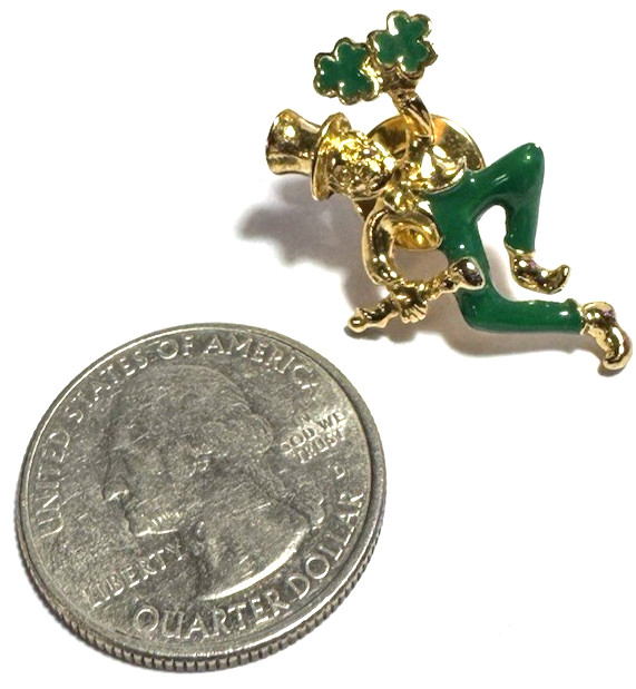Vintage Brooch Pin SIGNED AVON Green Enamel Leprechaun Lapel Shamrock Lucky 16