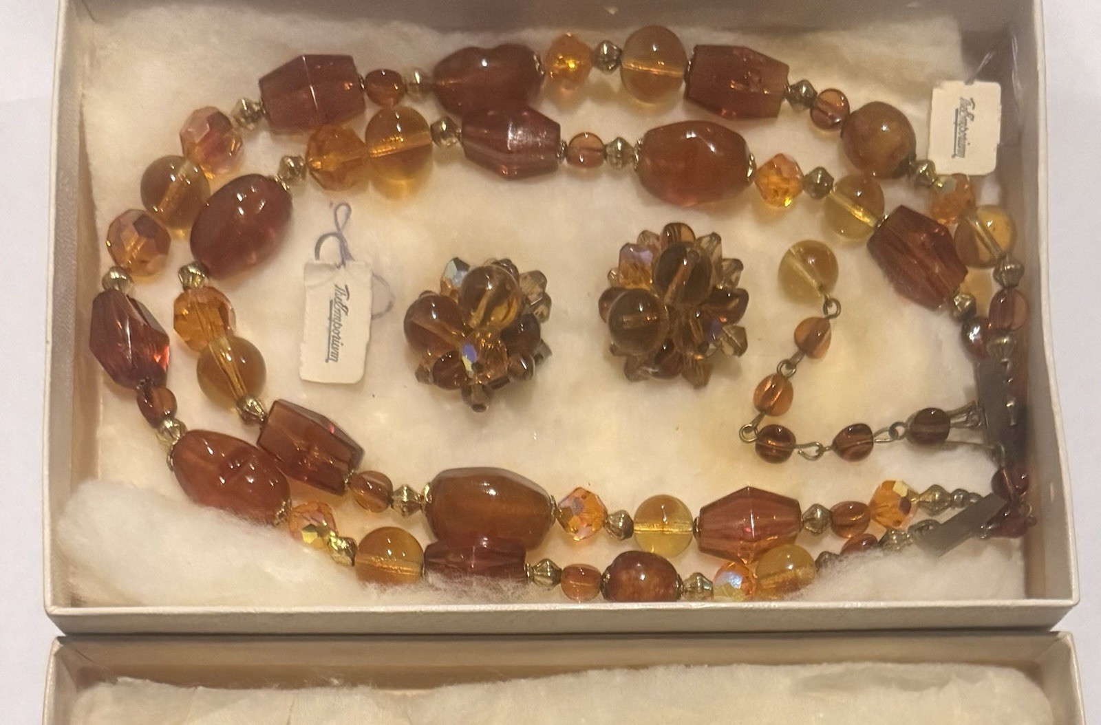 Stunning 1960s The Emporium Multi-Strand Amber Bead Statement Necklace & Earring