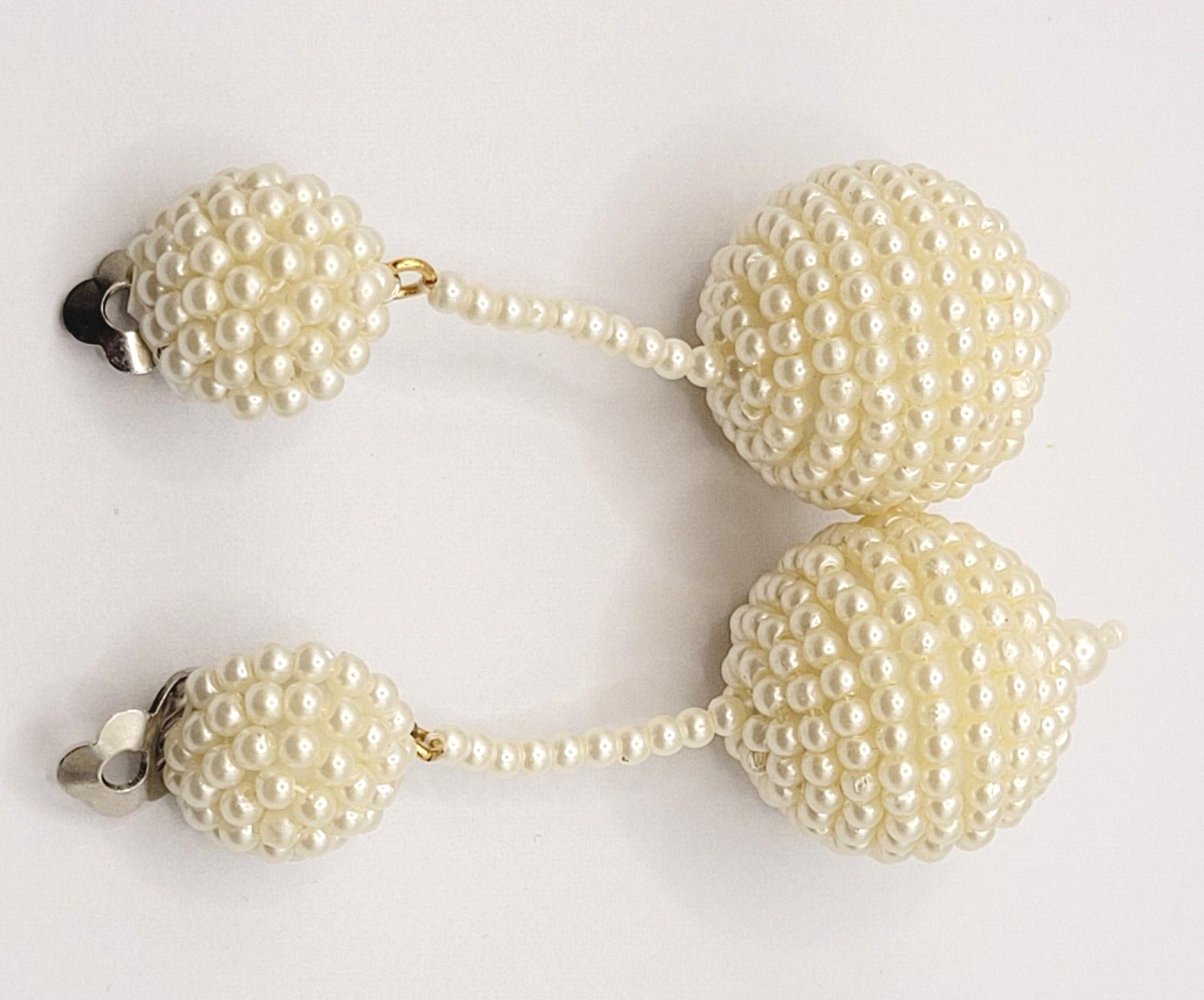 Unique Ball Drop Dangle with Faux Pearl Long Beaded Costume Clip On Earrings