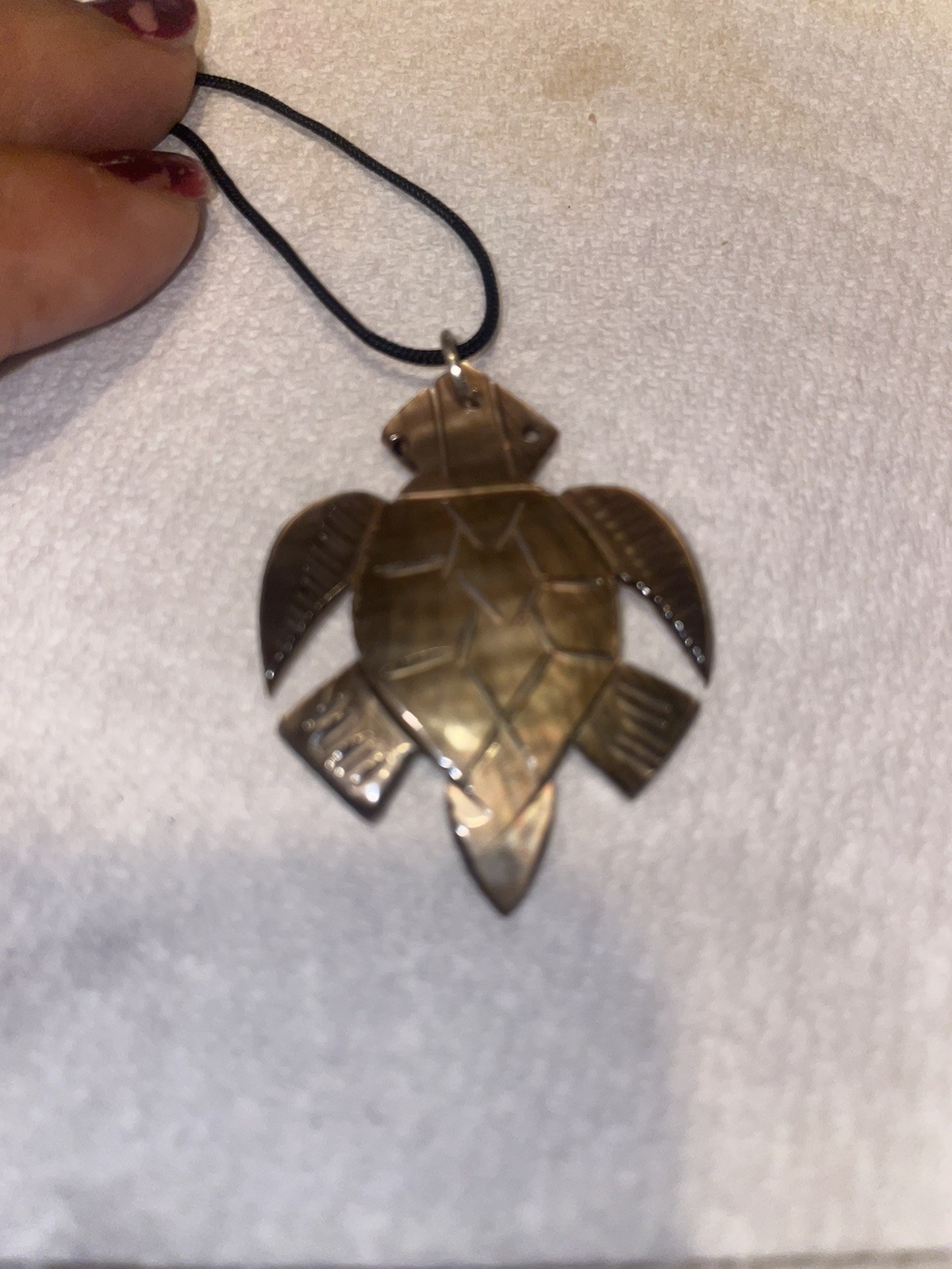Carved Mother of Pearl Abalone Doublet Sea Turtle Necklace Pendant
