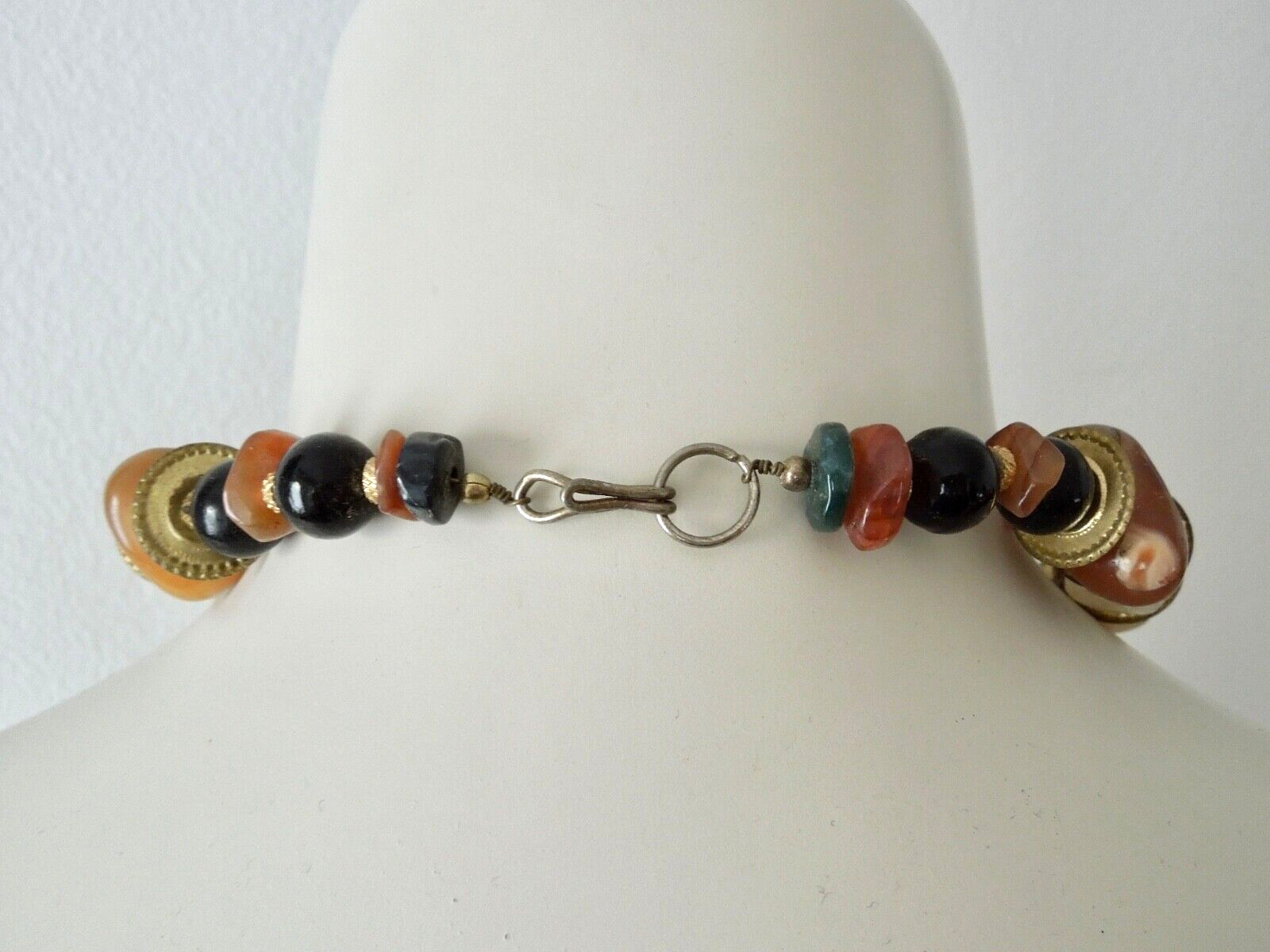 Necklace Collar Wood Metal Plate Agate Solid 168.4 G/46 Cm