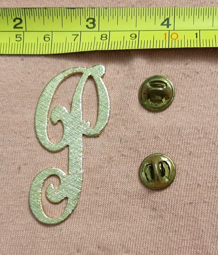 Letter Initial P Fancy Script Textured Gold Tone Lapel Pin