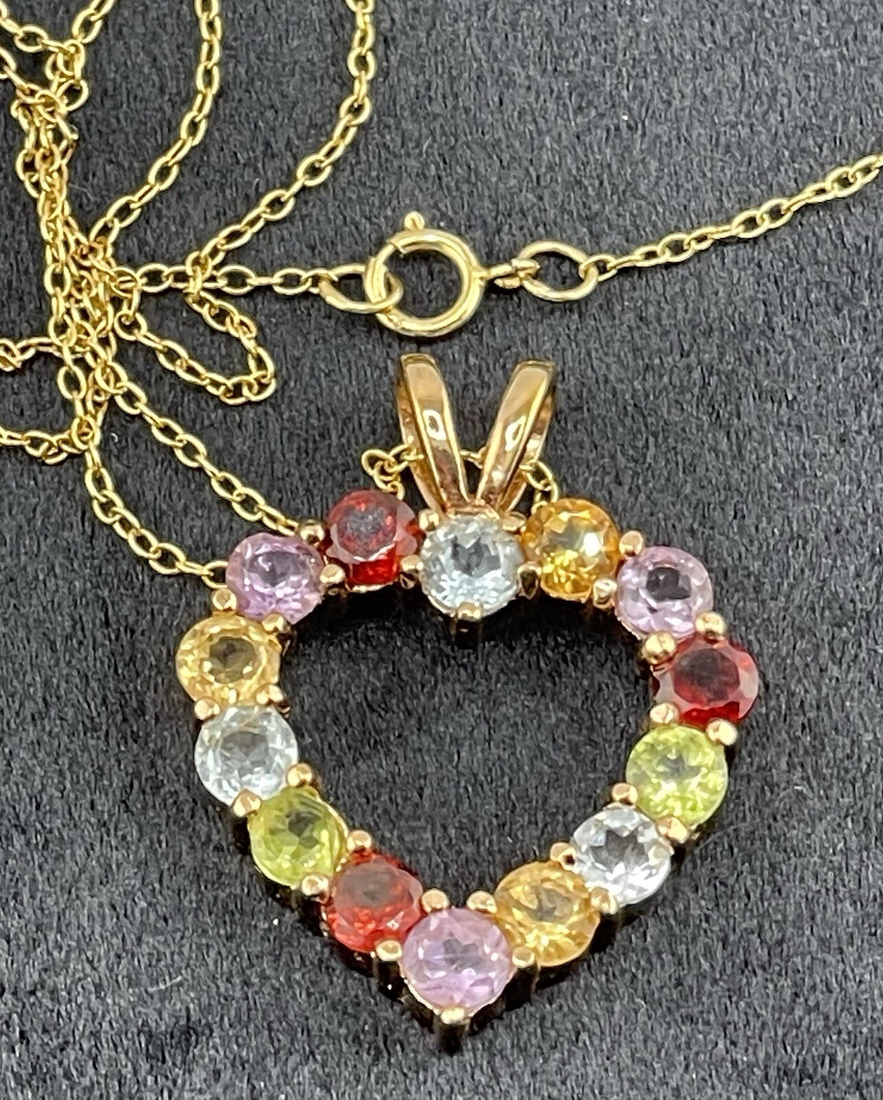 DBJ Vintage GP Sterling Silver Multi Precious Gems Heart Pendant Necklace 18”