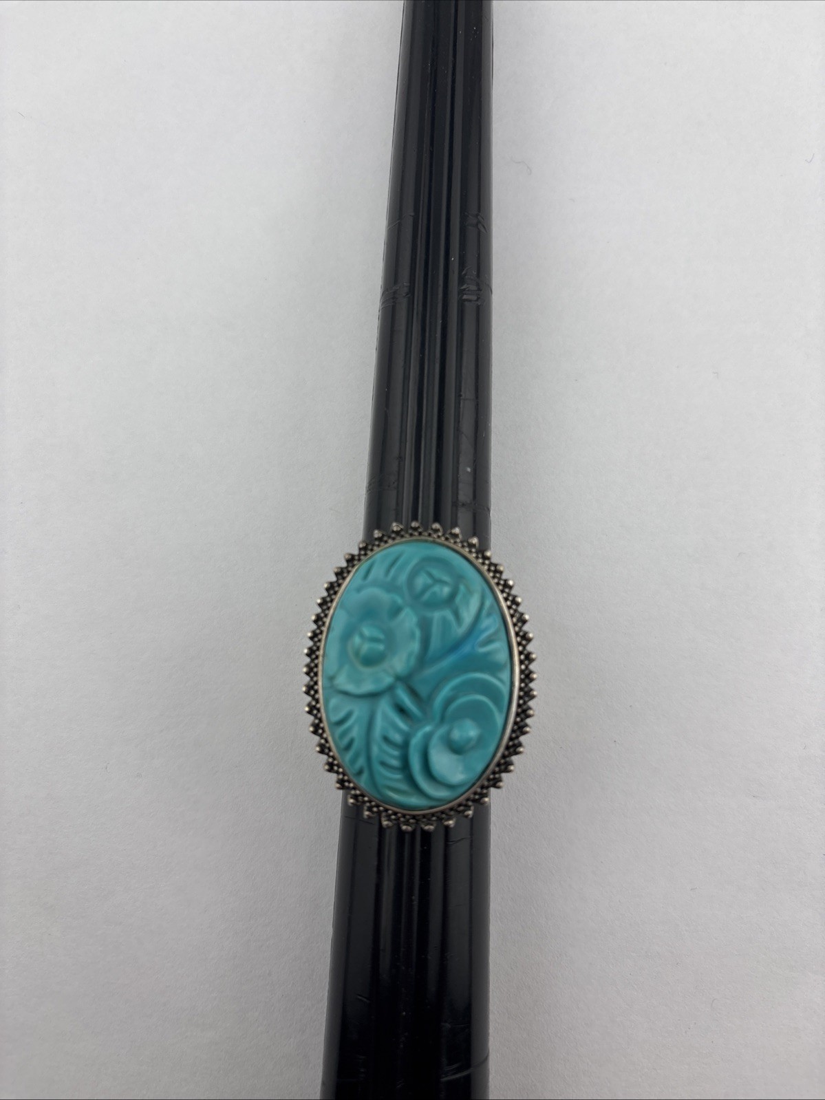 VTG AKR Amy Kahn Russell 925 Sterling Silver Carved Turquoise Size 8 Ring Band