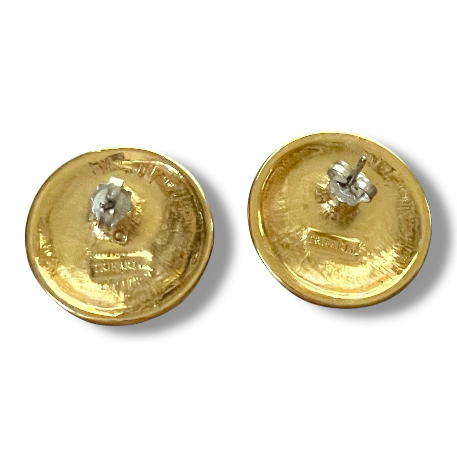 Vintage 1980s Trifari Earrings Gold Tone Swirl Button Post Back Signed Old Money