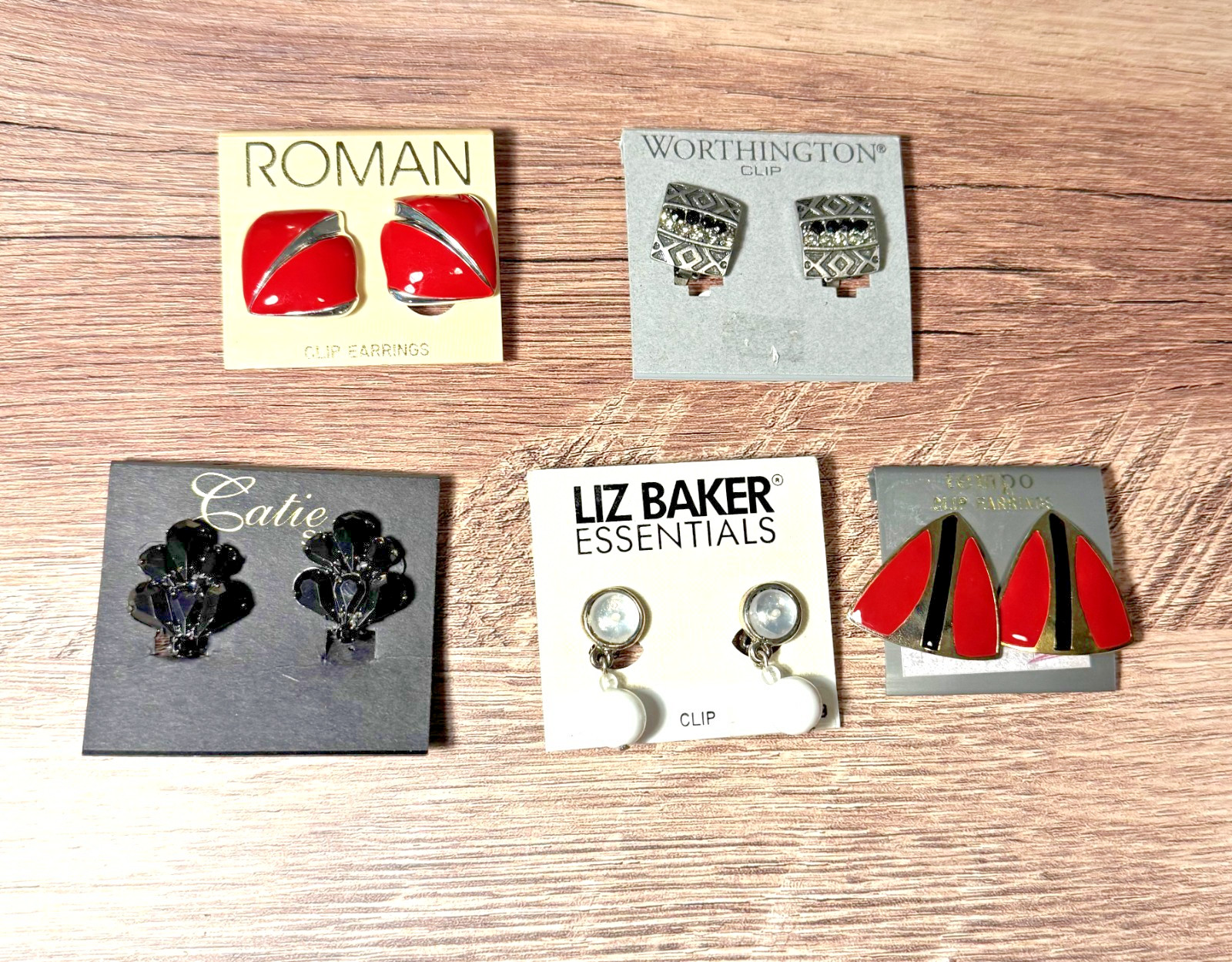 5 Pairs of Vintage 1980s-1990s Clip-On Abstract Colorful Earrings- New w/ Tags