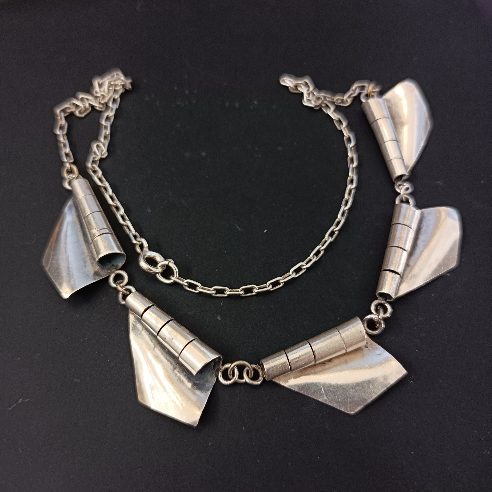 Modernist Silver Necklace Sculptural Artisan Bib Statement Abstract Handmade VTG