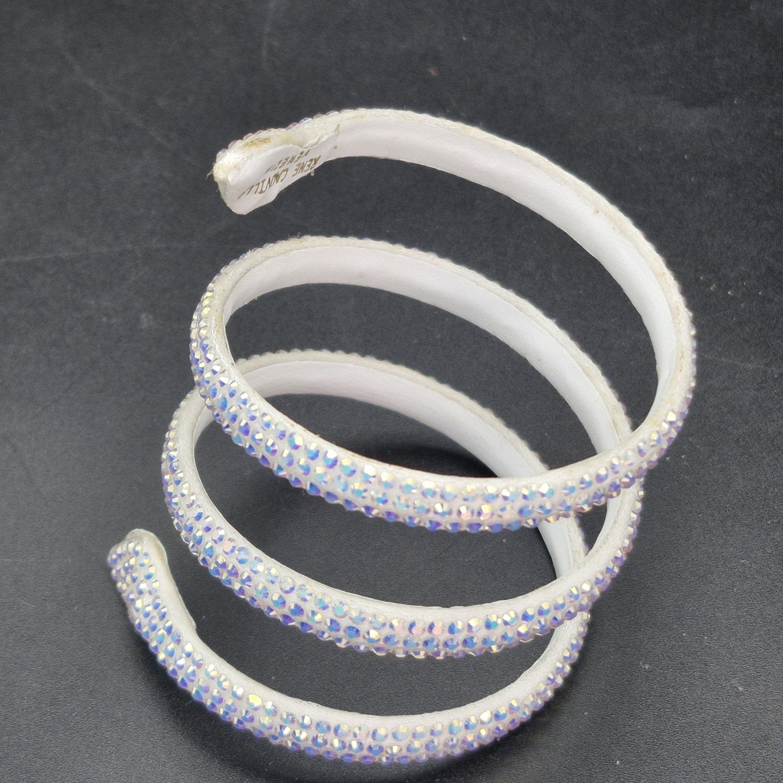Rene Caovilla Italy White Cleo Snake Wrap Bracelet Leather Rhinestones