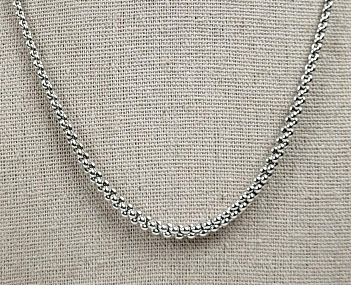 Vintage Signed MONET Silver-Tone Ball Bead Chain Necklace 16.5 In Lobster Clasp