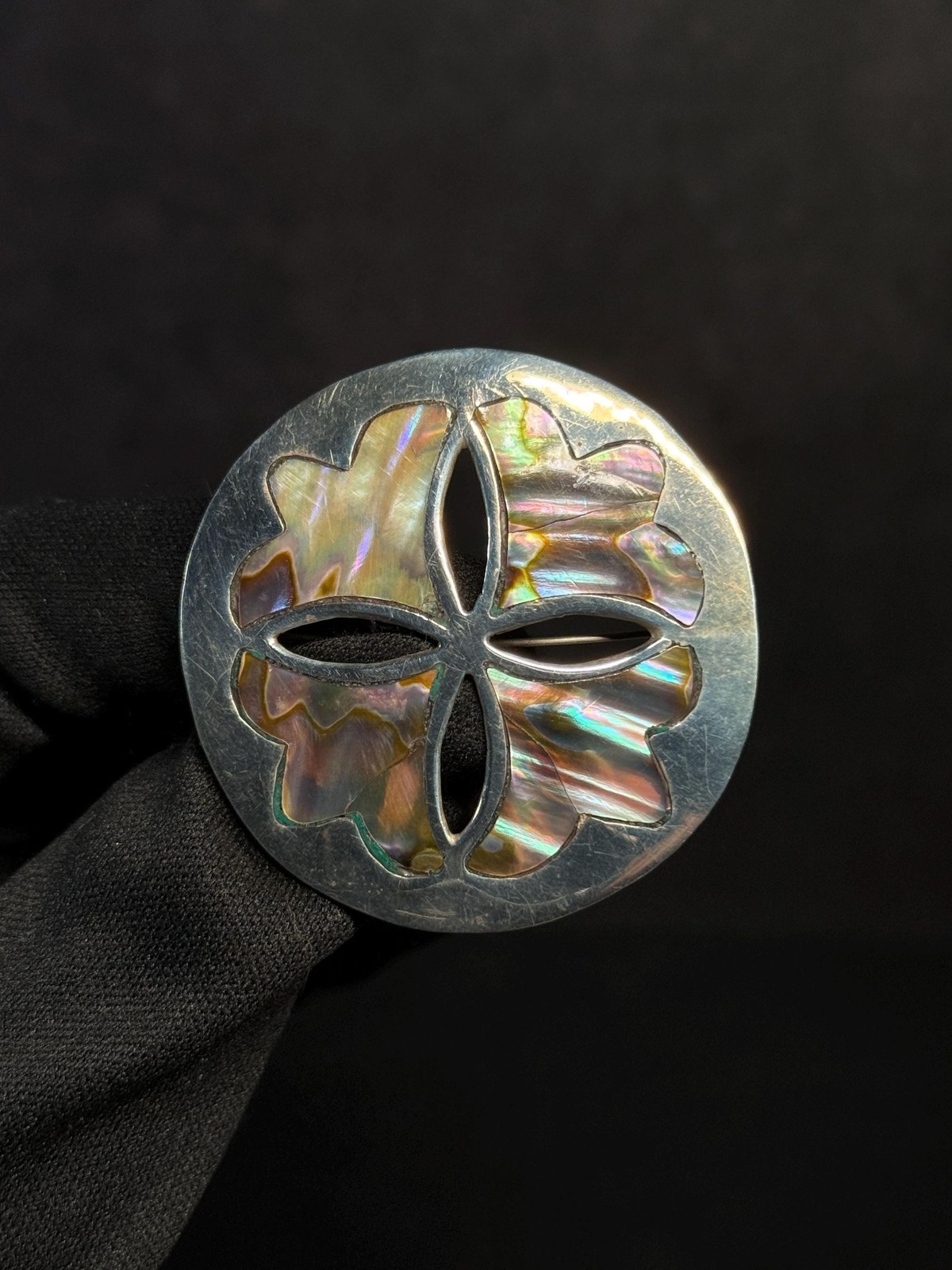 Taxco EMI Sterling Silver Abalone Sand Dollar Brooch Pendant Mexico