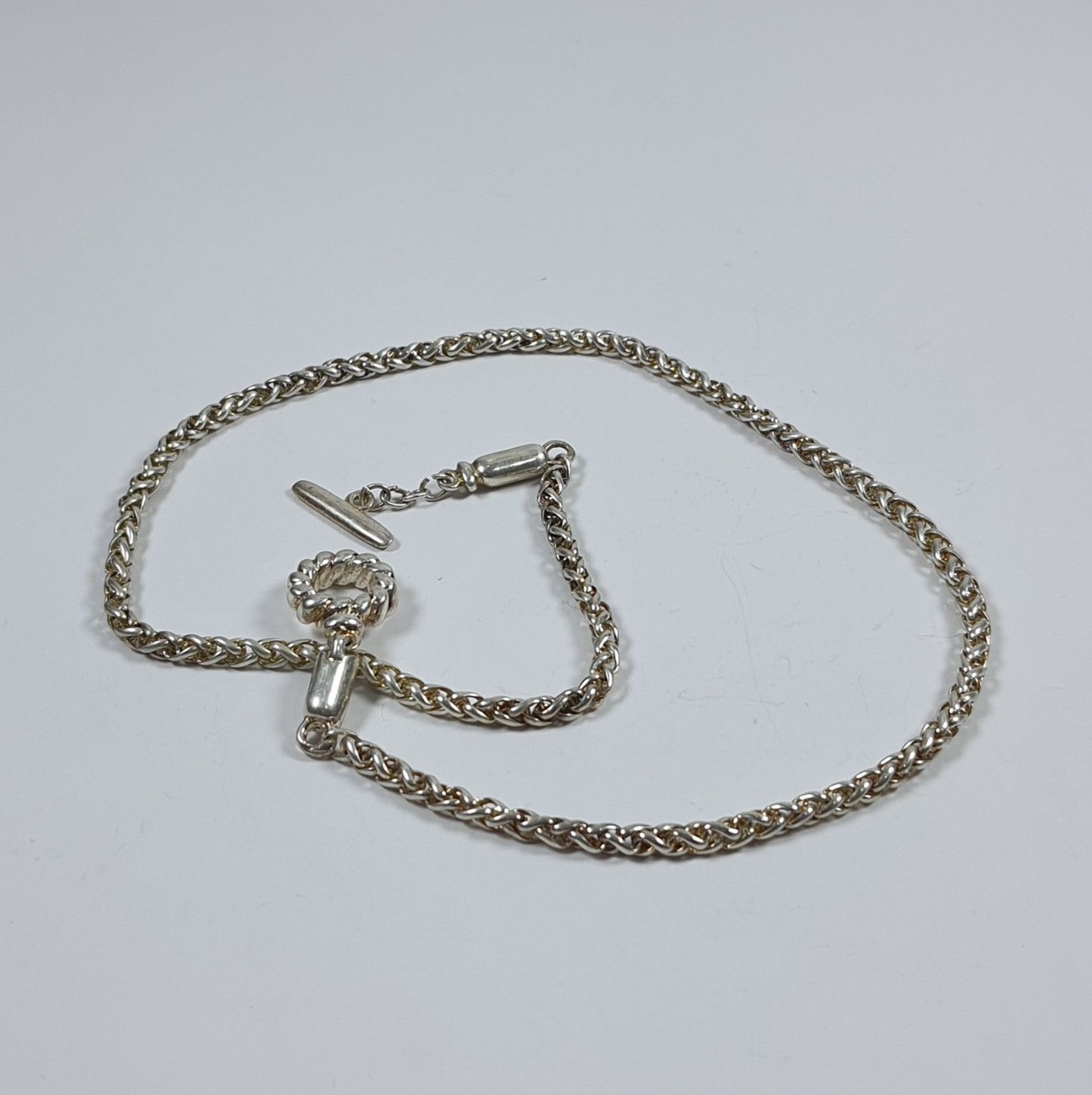 Vintage Spiga Wheat Chain Necklace Silver Tone Toggle Clasp 52cm Heavy Link